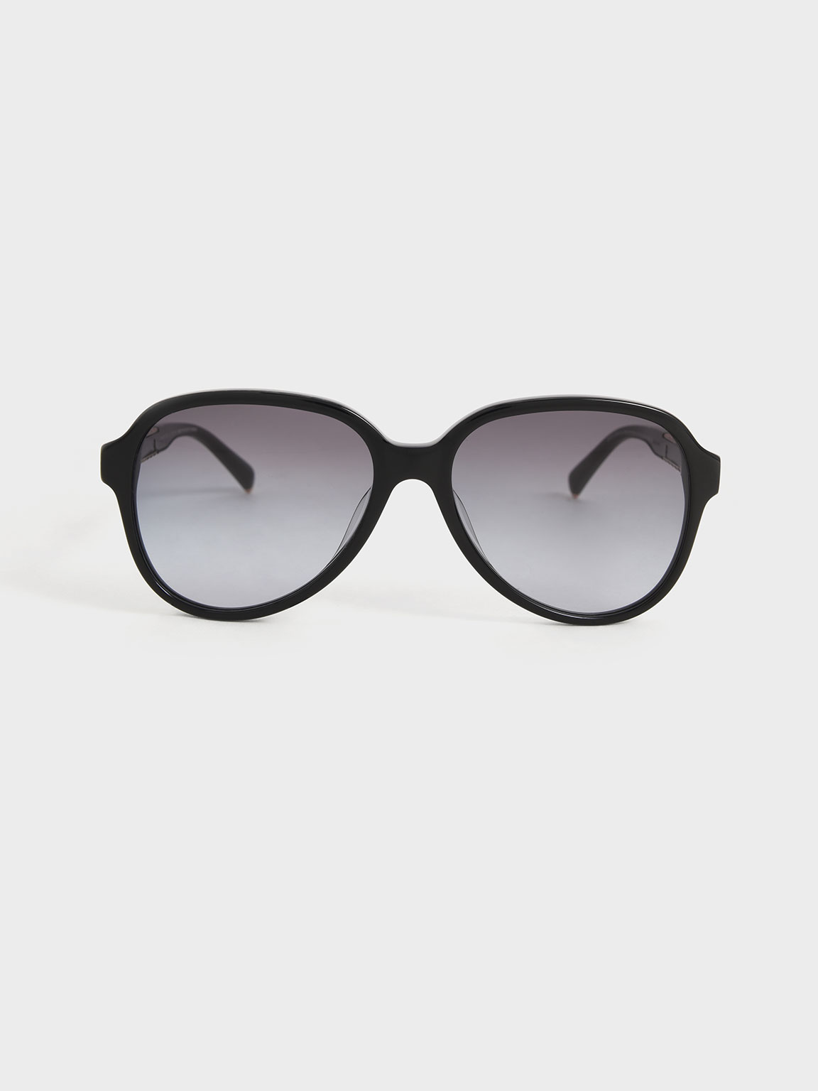 Charles & Keith Metallic Braided Temple Recycled Acetate Aviator Sunglasses In Black