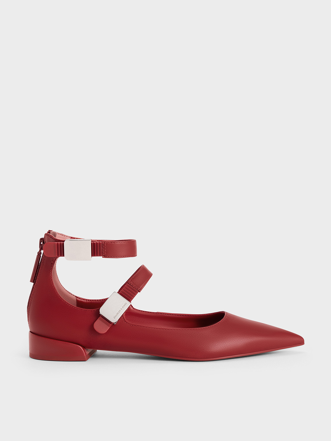 Red Robbie Pointed-Toe Mary Jane Flats - Red - Sale