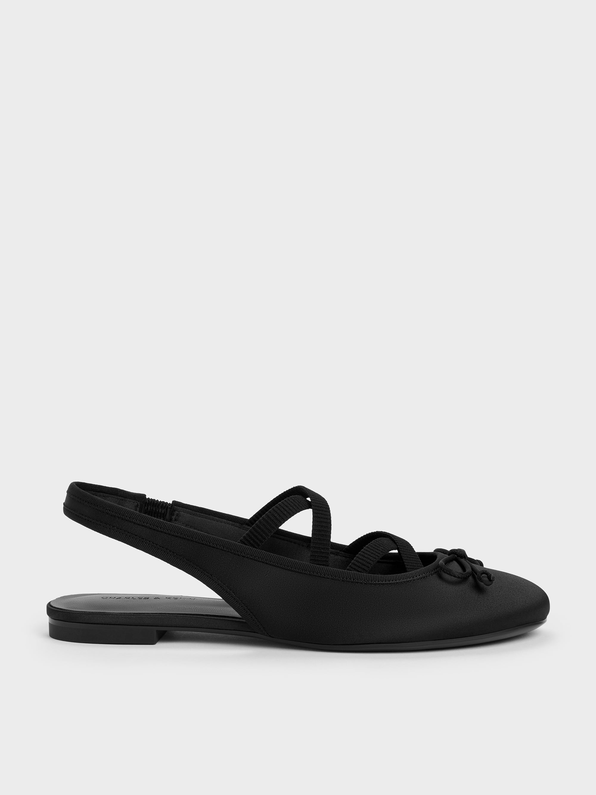 Satin Crossover Slingback Ballet Flats - Black Textured - CHARLES