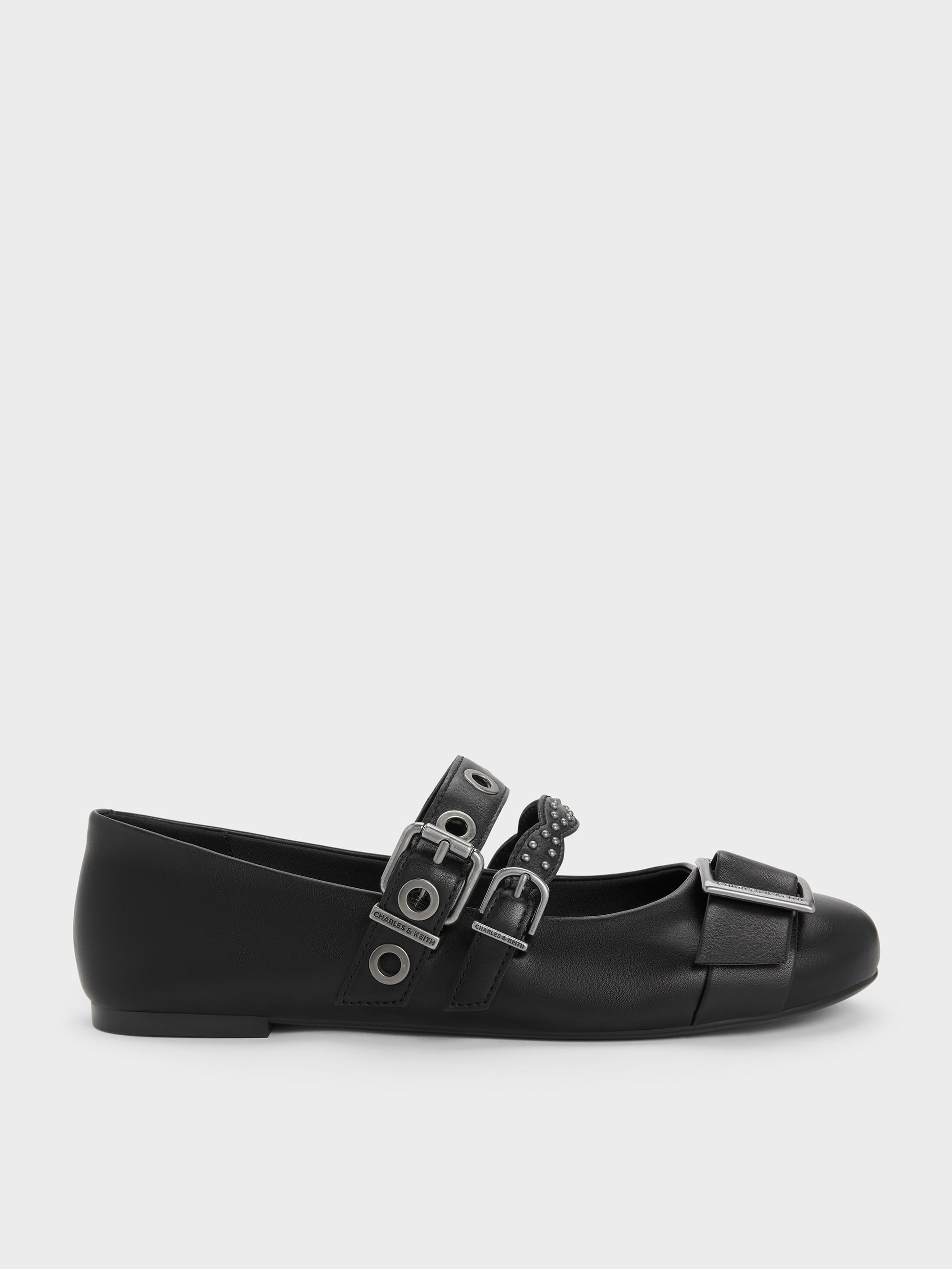 Aether Grommet Studded Mary Jane Flats - Black - CHARLES & KEITH US