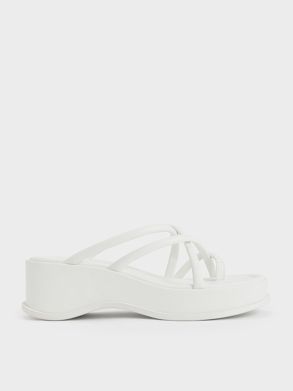 Charles & Keith Strappy Tubular Wedge Sandals In White
