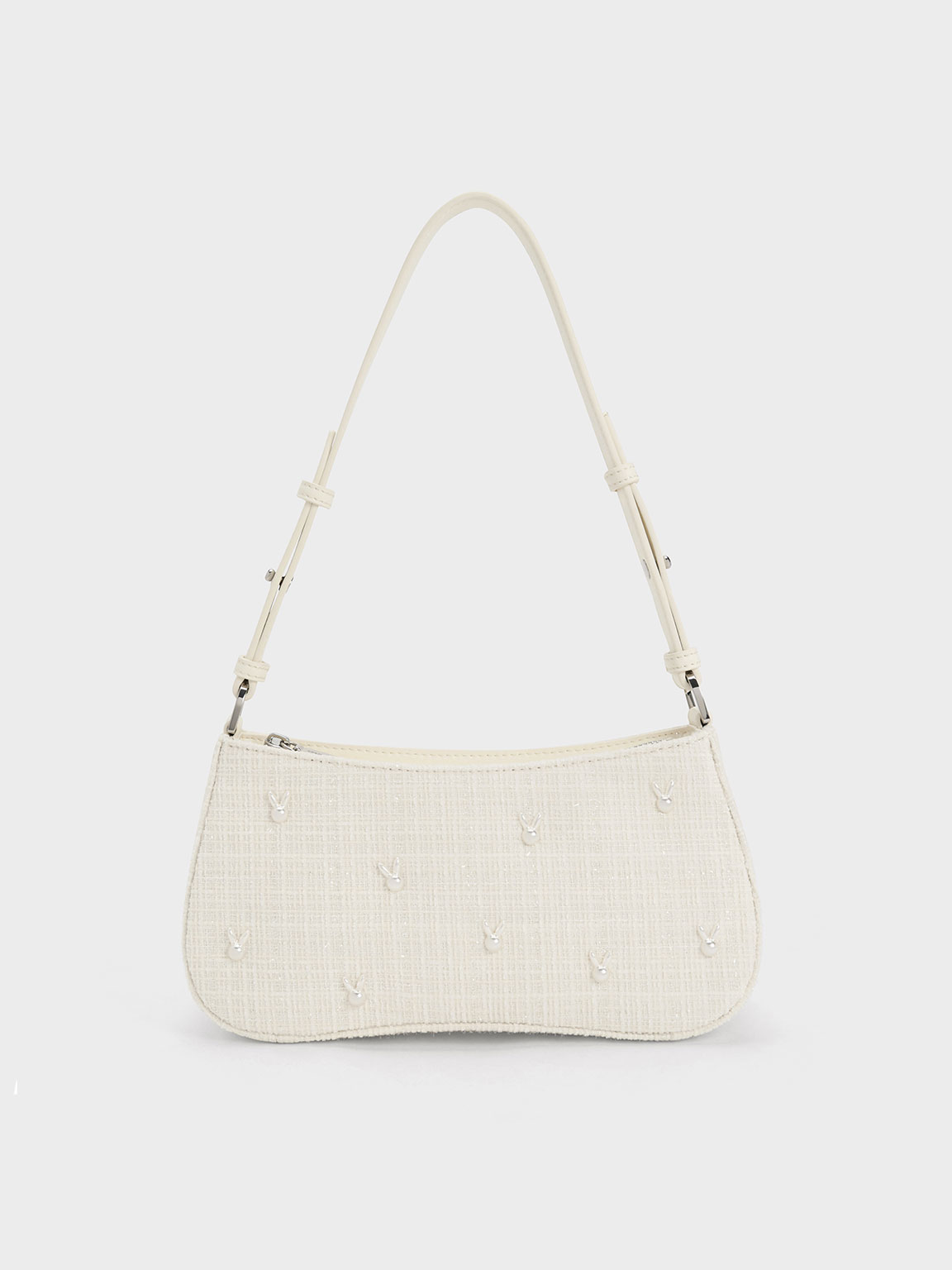 Chalk Bunny Tweed Shoulder Bag | CHARLES & KEITH