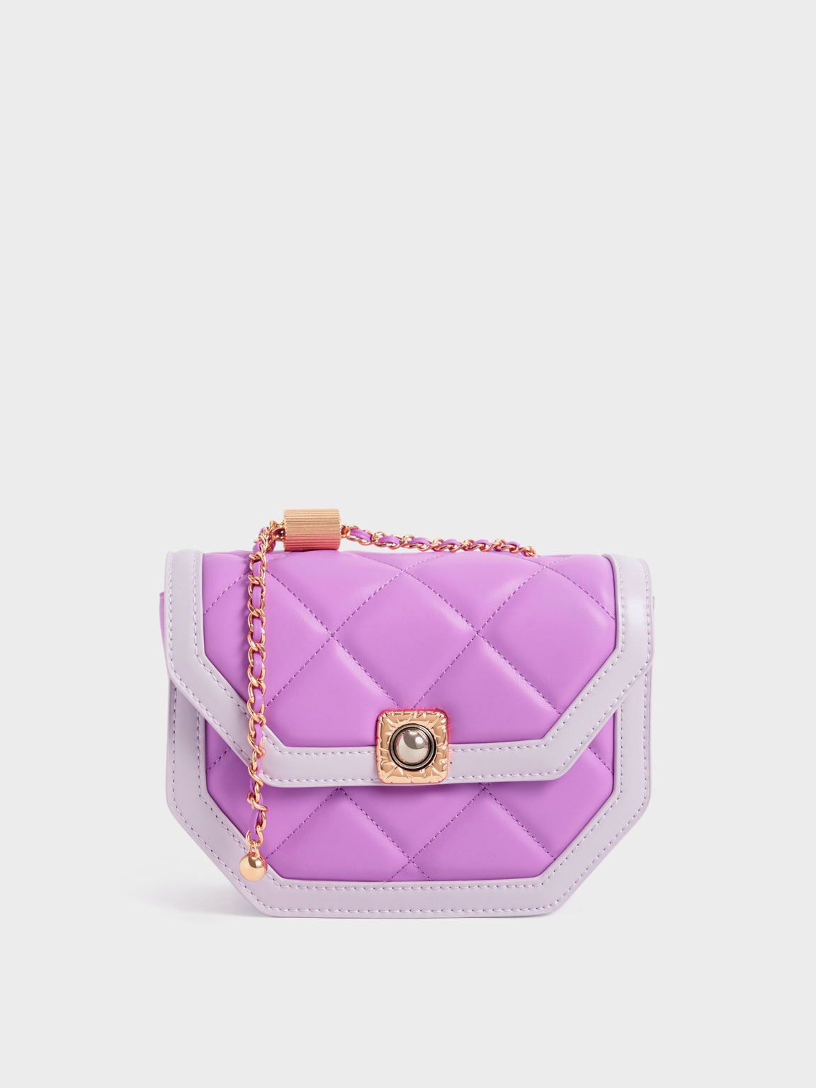 Charles & Keith Avis Two-tone Geometric Shoulder Bag In Violet