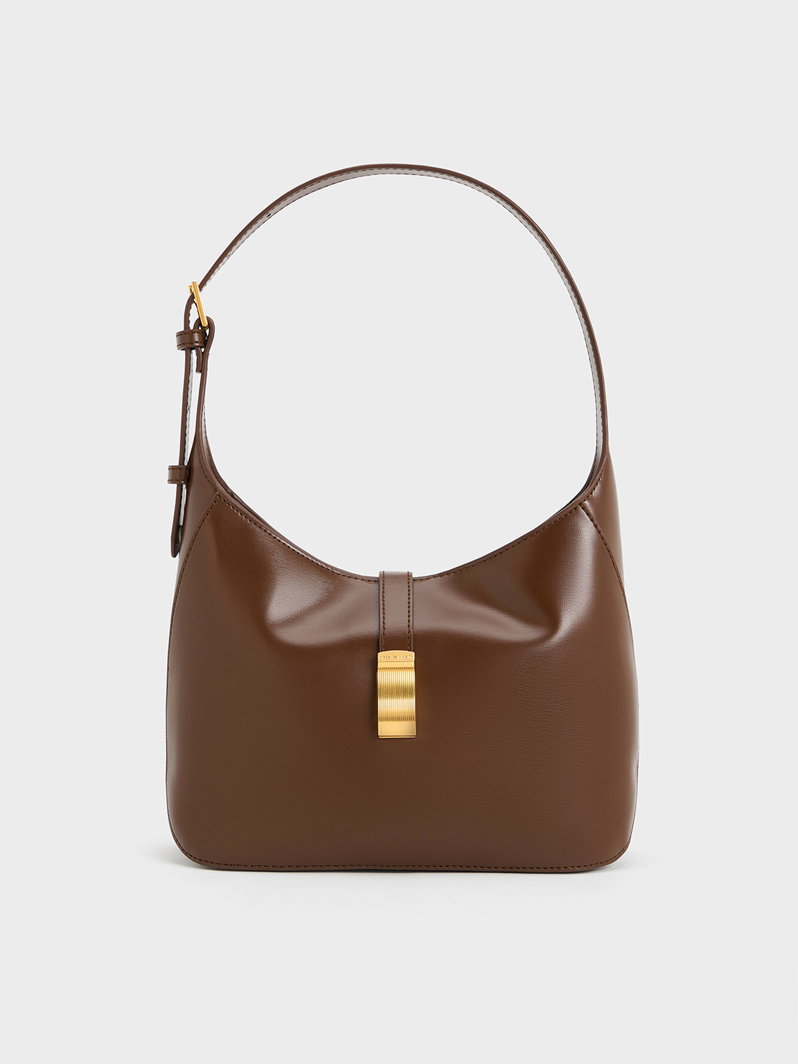 CHARLES & KEITH ブラウン ビジネスバッグ Dark Brown Wisteria Belted Shoulder Bag - Dark Brown - CHARLES