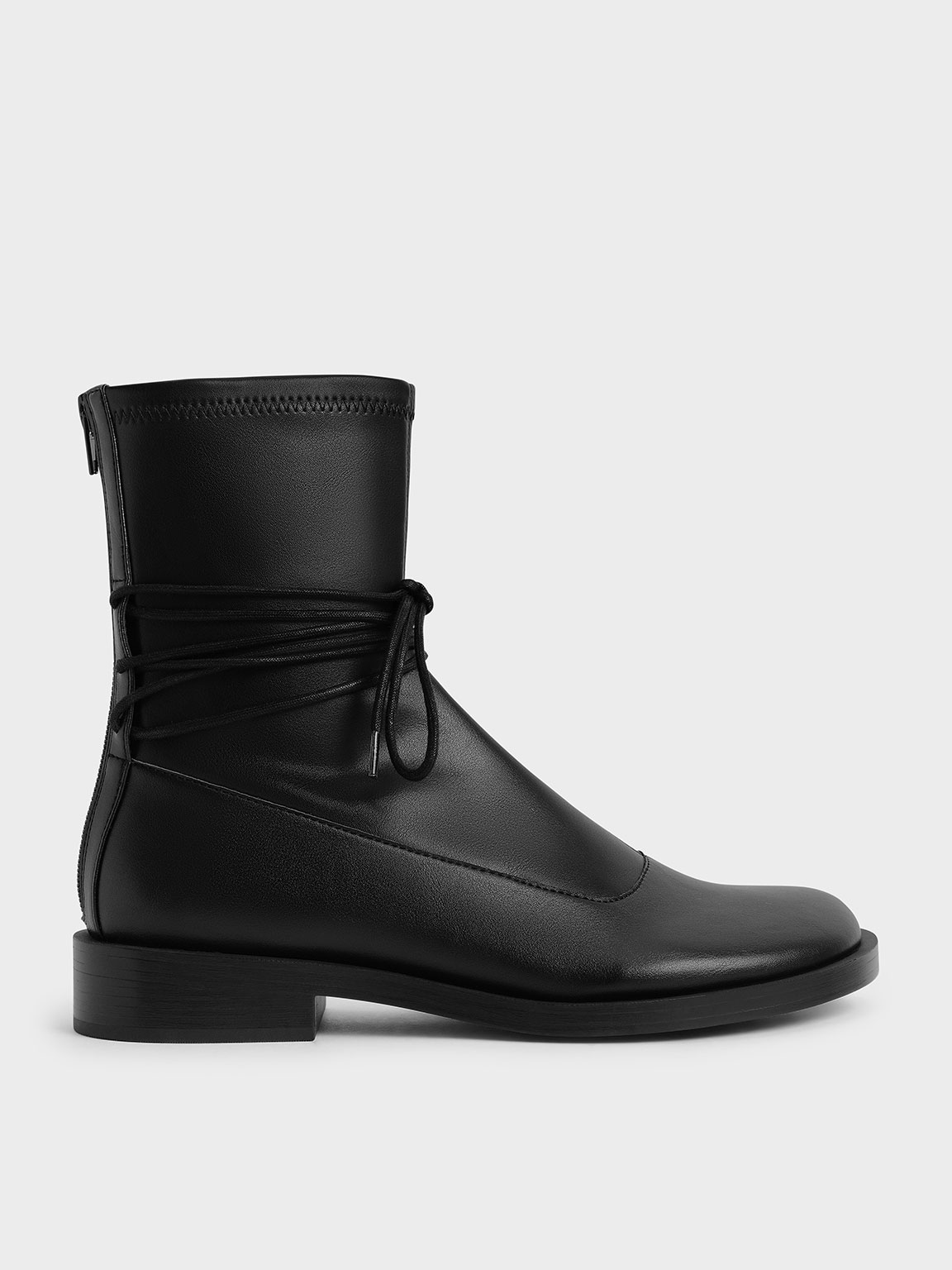 Black Lace-Detail Zip-Up Ankle Boots - CHARLES & KEITH US