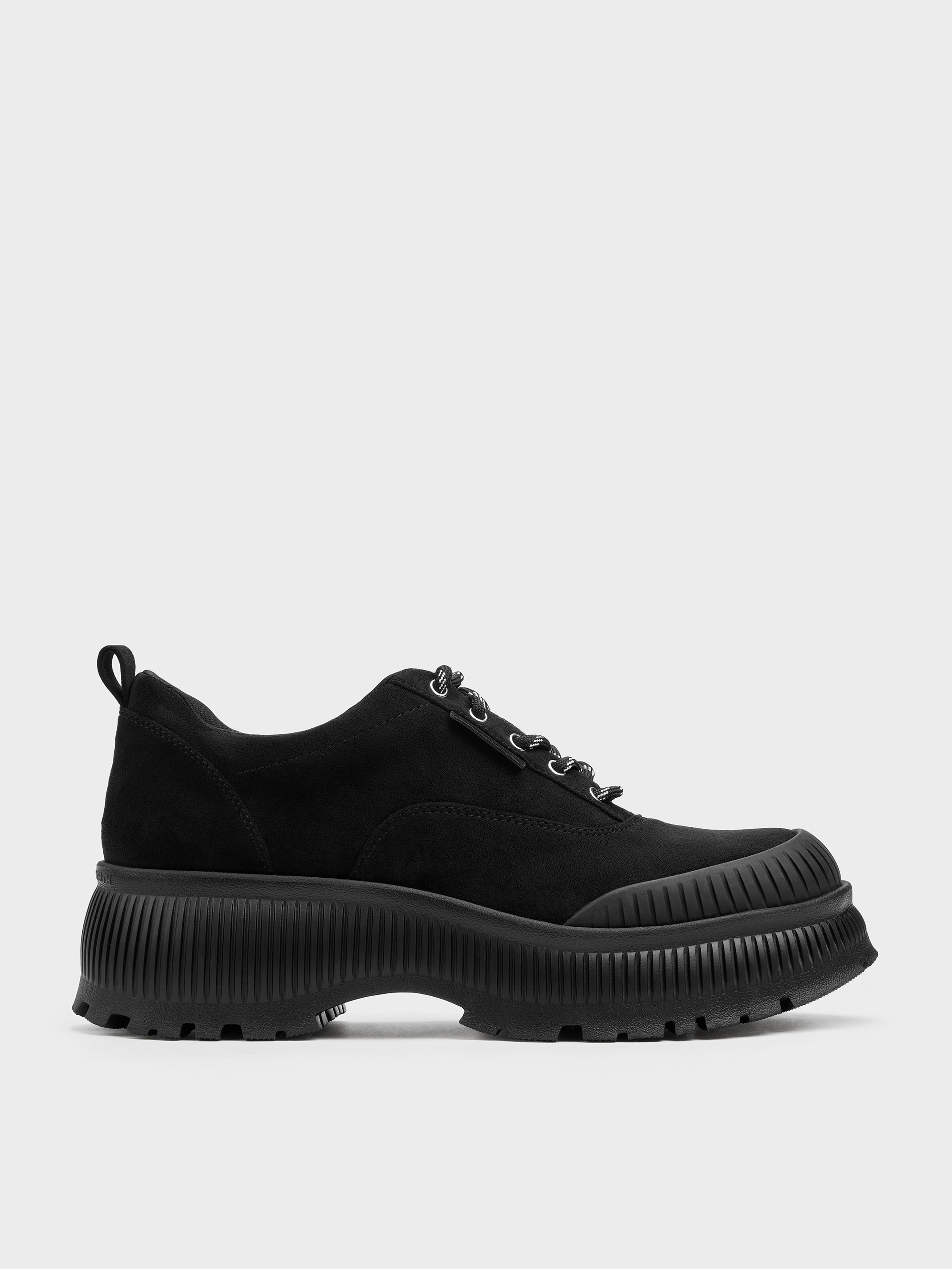 Charles & Keith - Darra Faux Suede Ridged-sole Platform Sneakers In Black