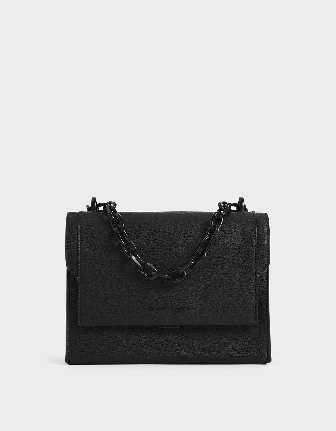 Charles & Keith Chain Handle Evening Bag In Ultra-matte Black