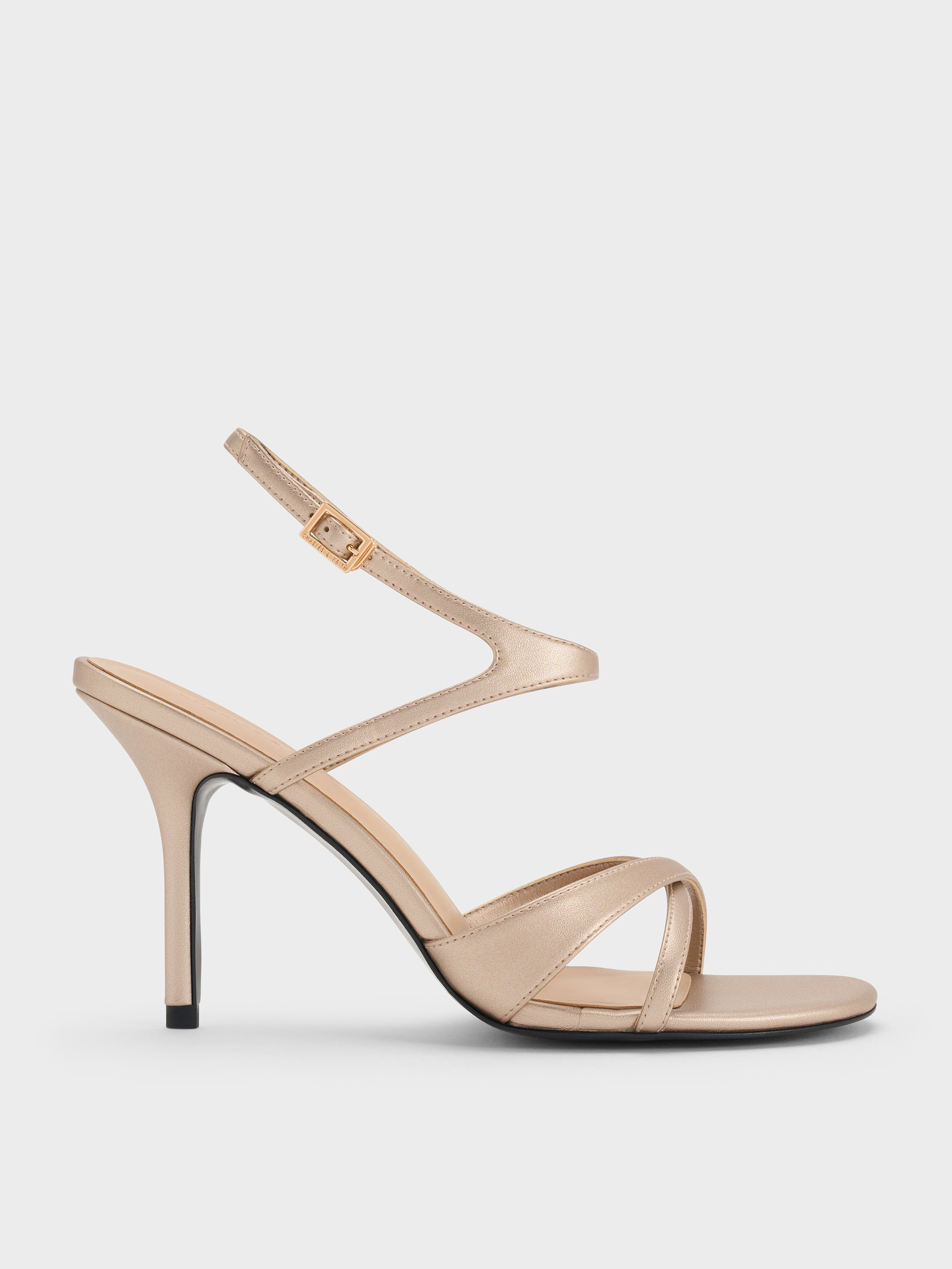 Champagne Metallic Crossover Stiletto Sandals - CHARLES & KEITH MX