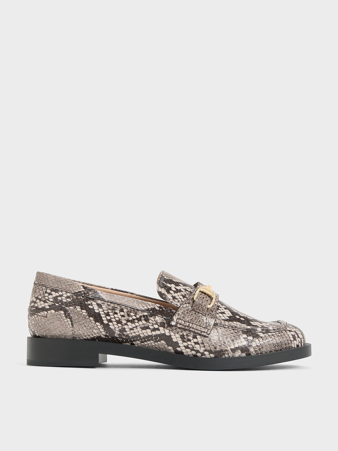 Charles & Keith Snake-print Metallic-accent Loafers In Animal Print Natural
