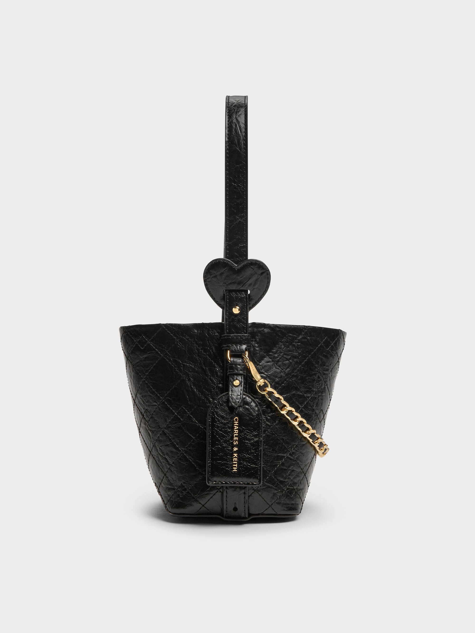 バッグ CHARLES&KEITH Duo Quilted Chain Bucket Bag - Black - CHARLES & KEITH International