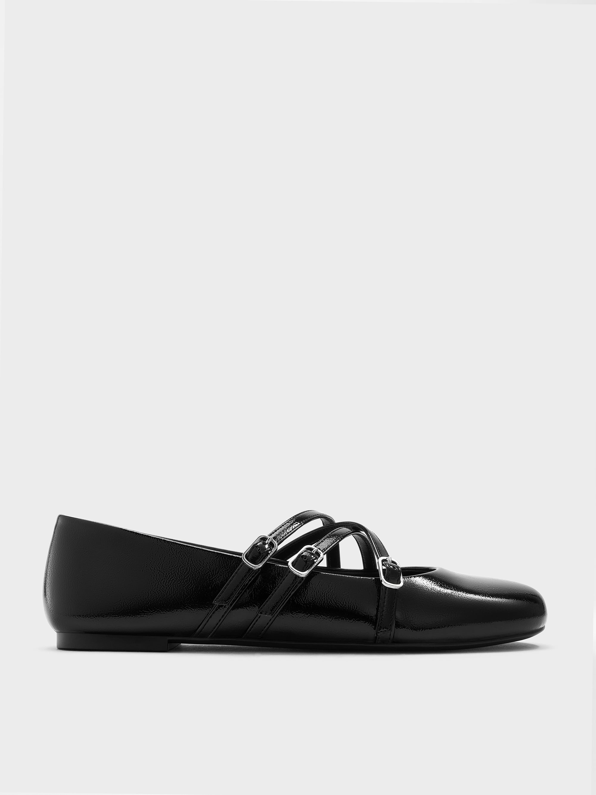 Patent Triple-Strap Mary Jane Flats - Black Patent - CHARLES