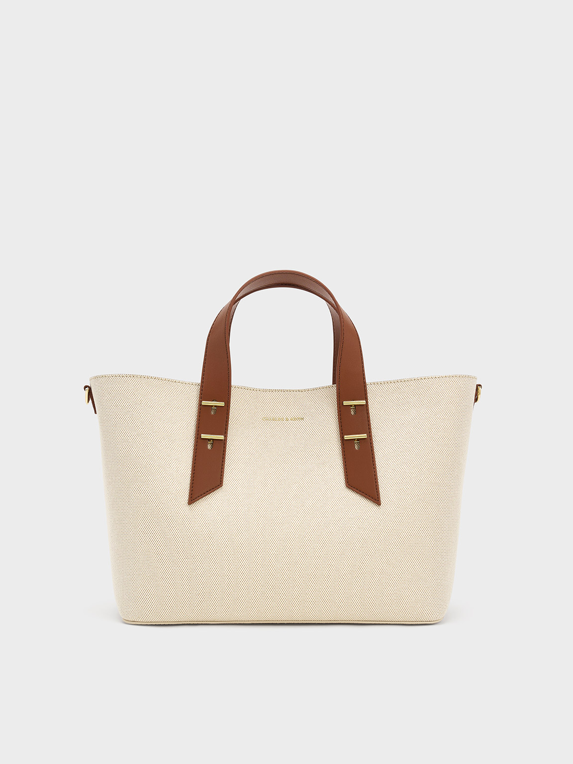 Charles & Keith Canvas Metallic-accent Double Handle Bag In Chocolate