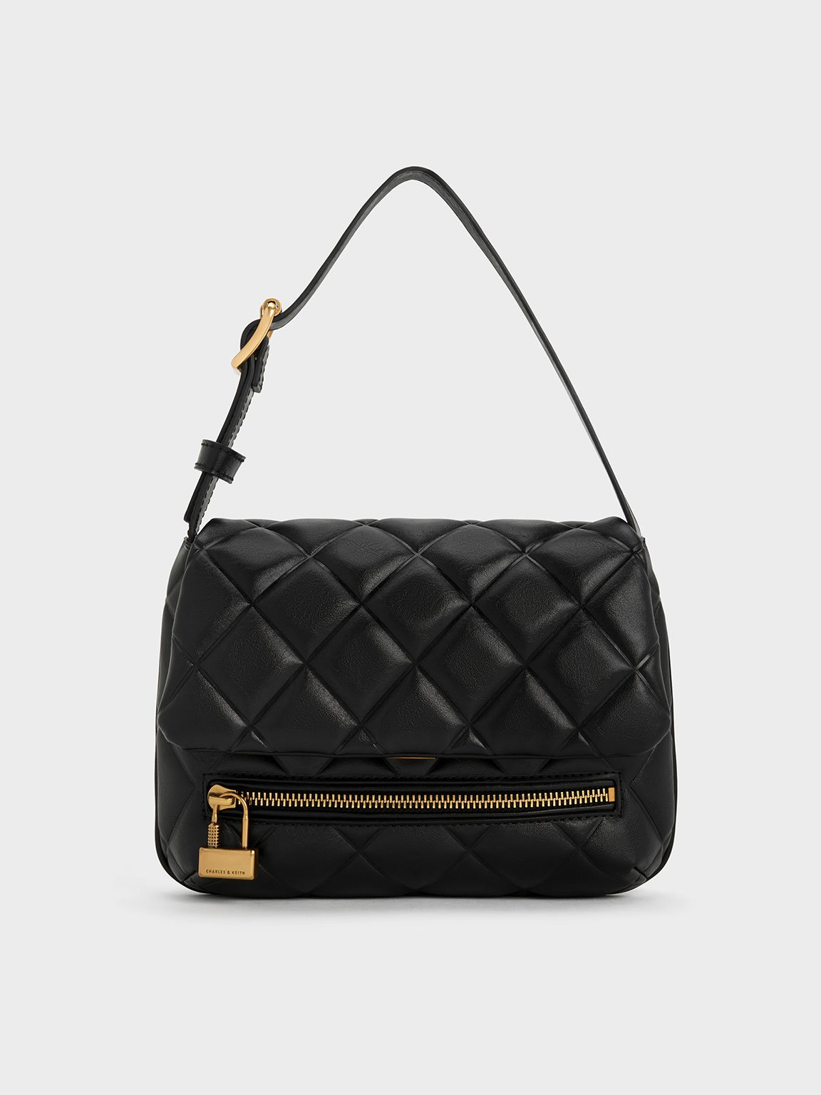 Charles & Keith Swing Quilted Chain-handle Bag In Black
