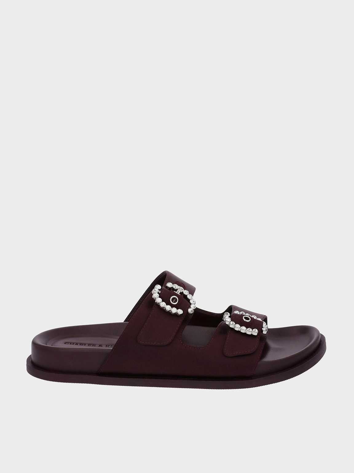 Shop Charles & Keith Recycled Polyester Embellished Buckle Sandals In Burgundy