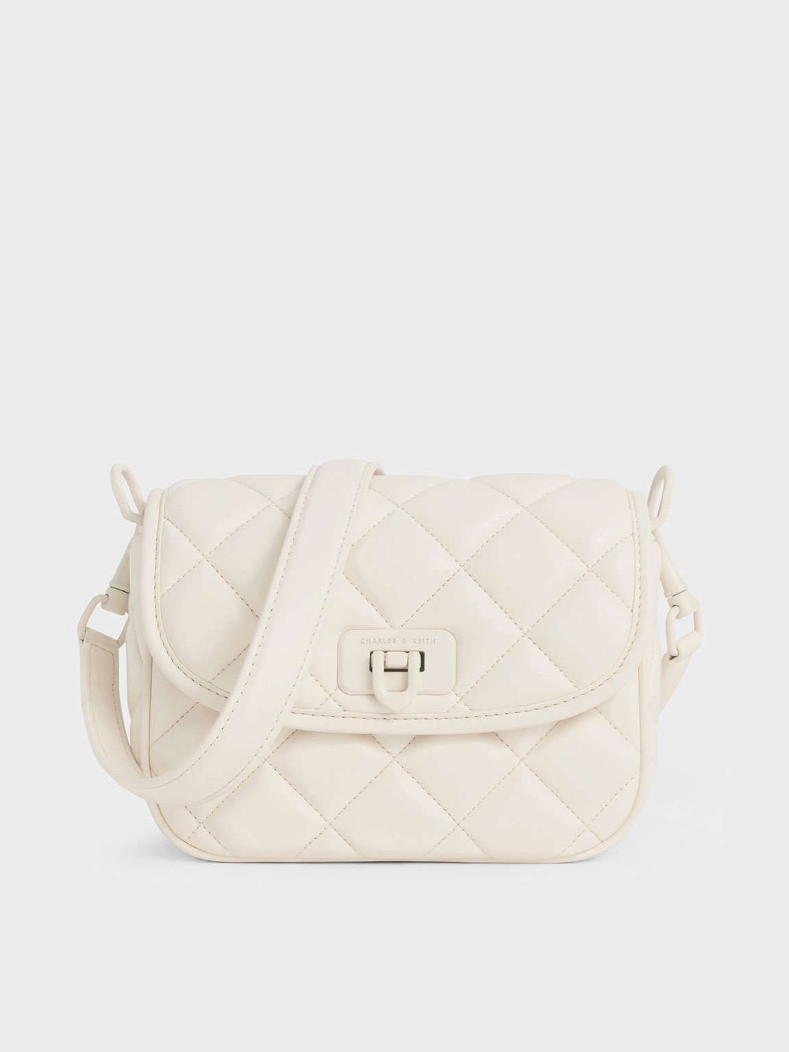 Charles & Keith Cressida Quilted Crossbody Bag In White