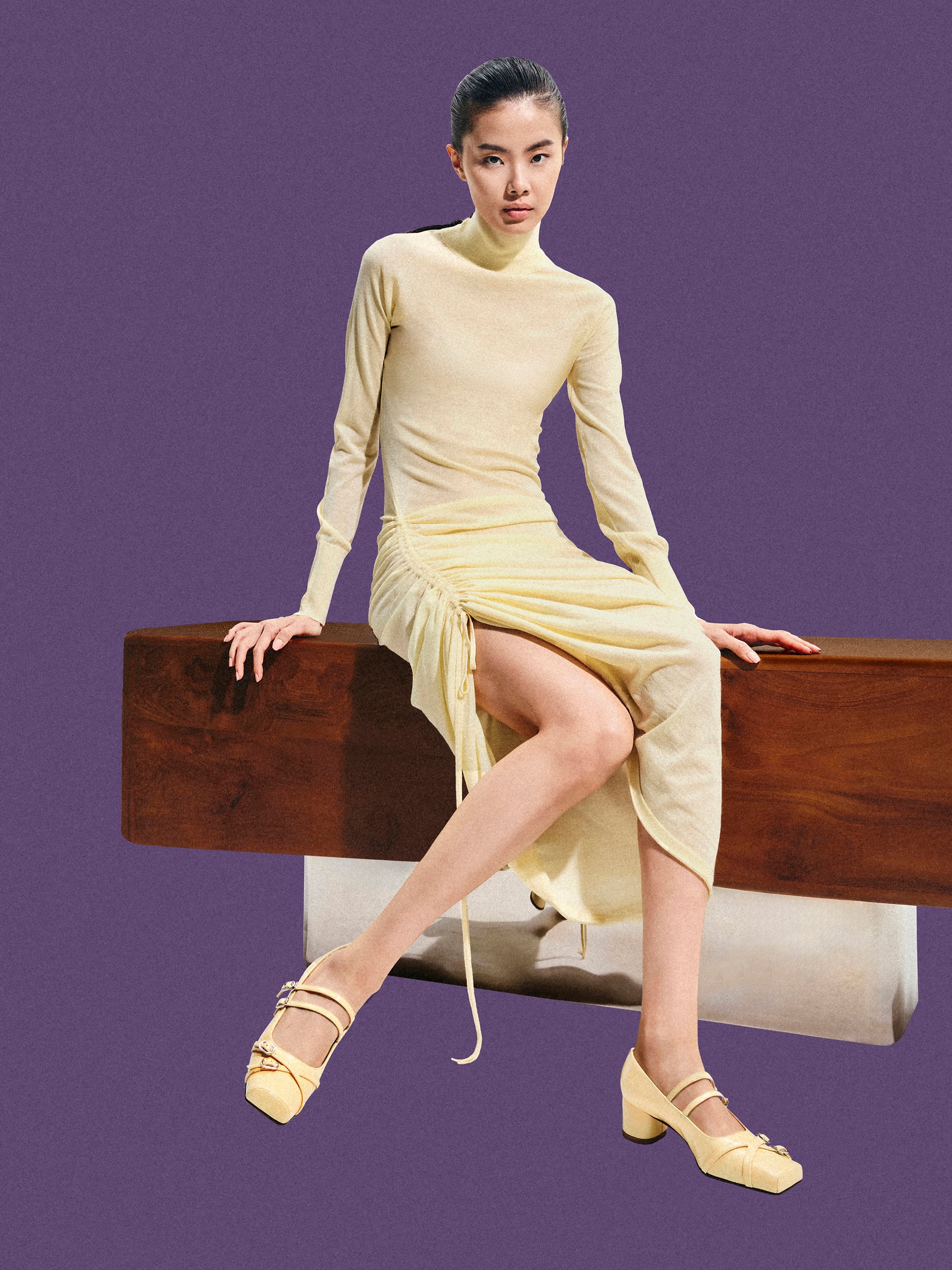 Janis Patent Double-Strap Mary Jane Pumps, Butter, hi-res