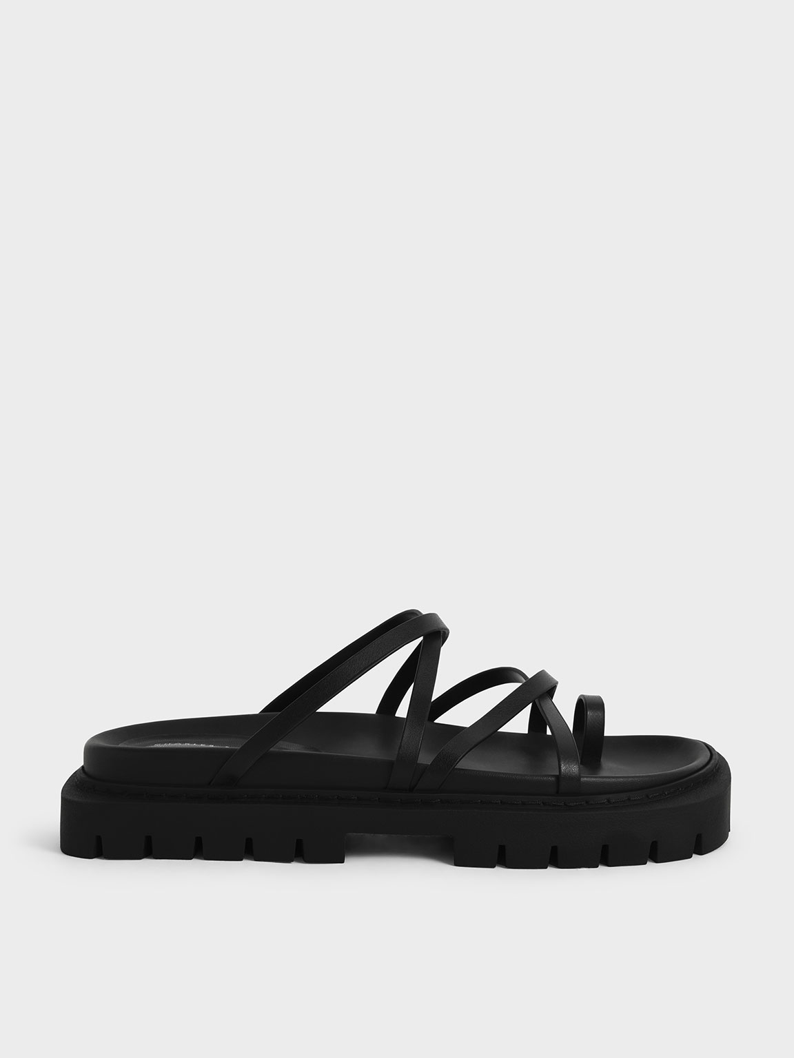 Black Strappy Cleated Sole Sandals - CHARLES & KEITH SG