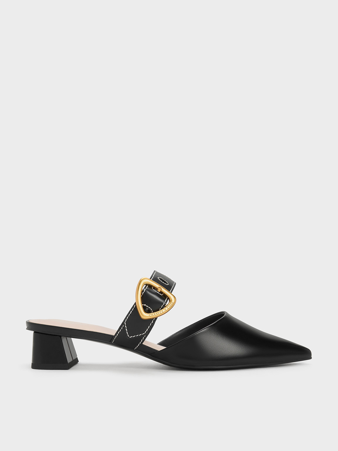 Charles & Keith Sepphe Cut-out Heeled Mules In Black