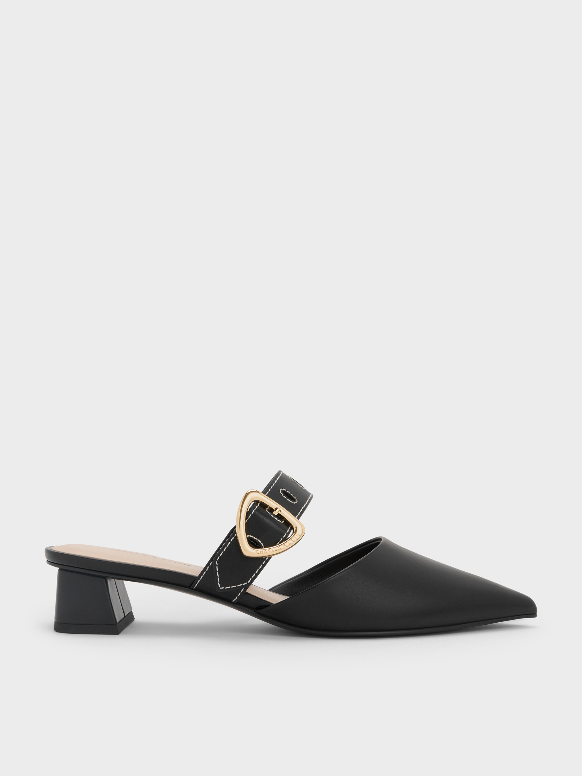 Charles & Keith Sepphe Cut-out Heeled Mules In Black