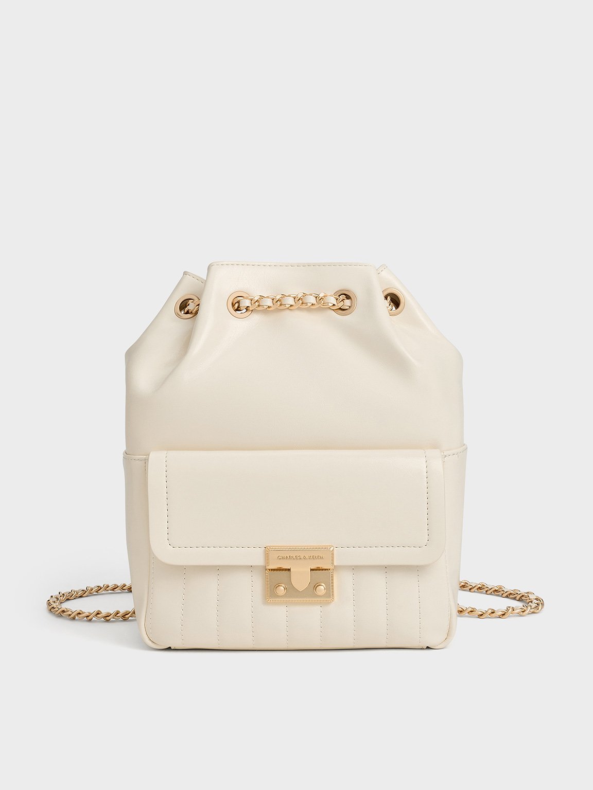 Cream Donna Crinkle-Effect Backpack - CHARLES & KEITH