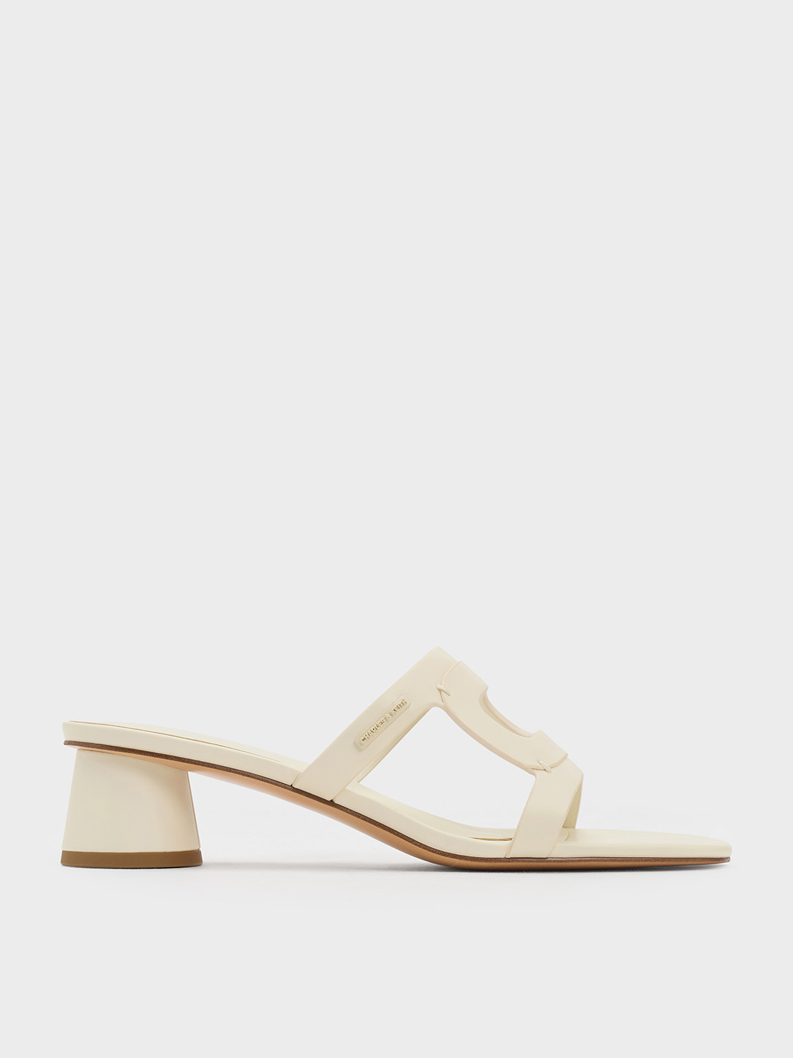 Charles & Keith Cut-out Cylinder-heel Mules In White