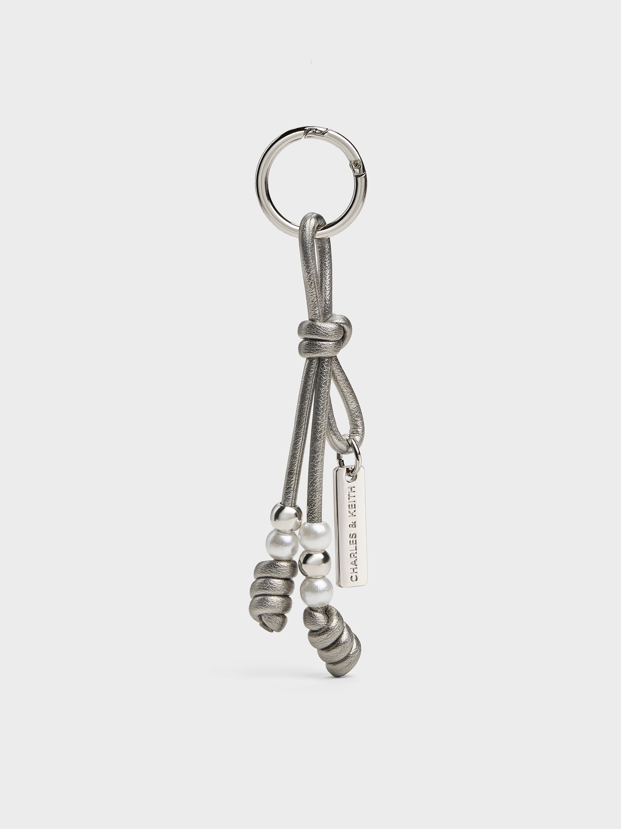 Charles & Keith - Beaded Metallic Cord Knot Charm In Gray