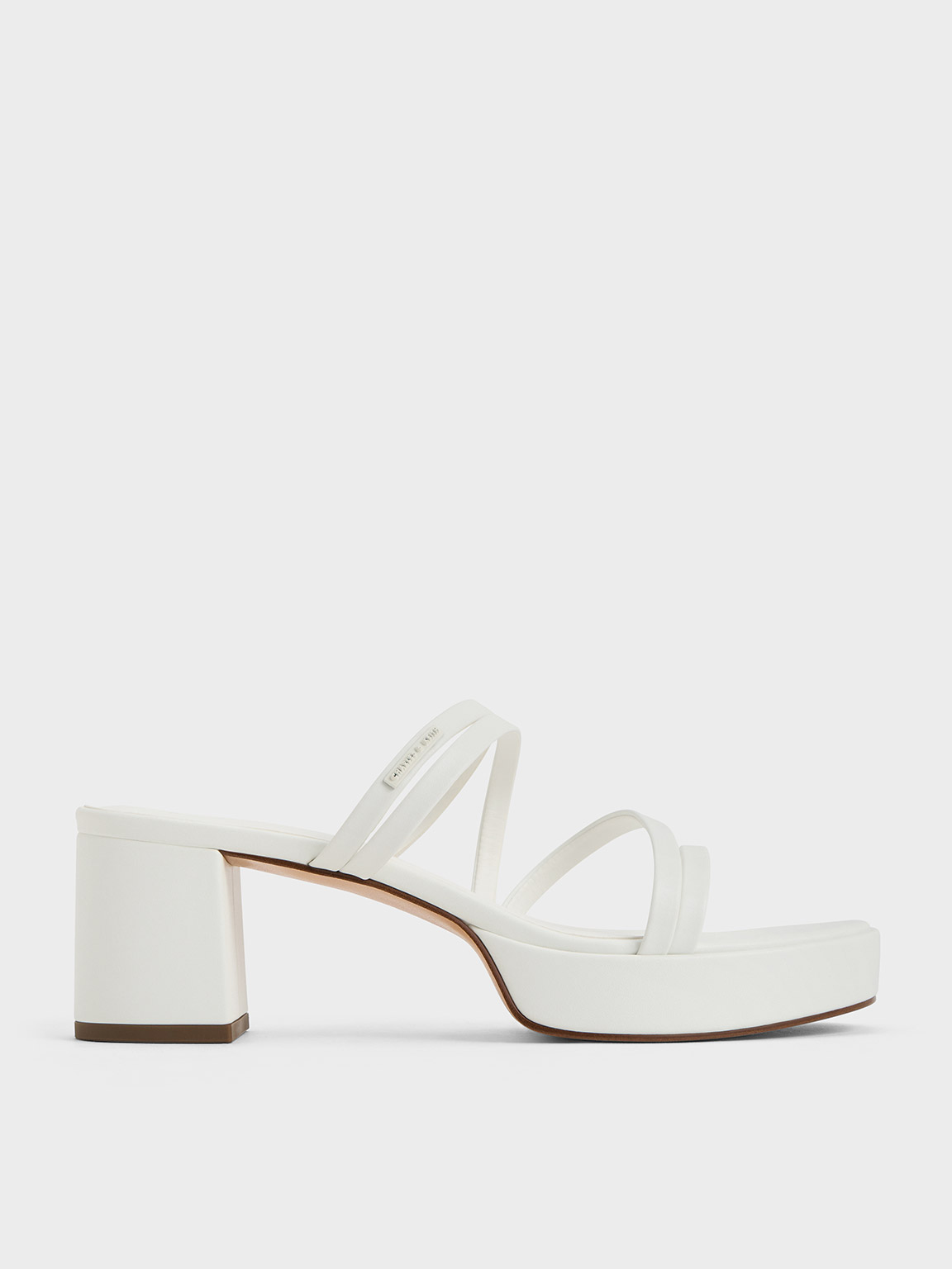 Shop Charles & Keith Strappy Trapeze-heel Mules In White