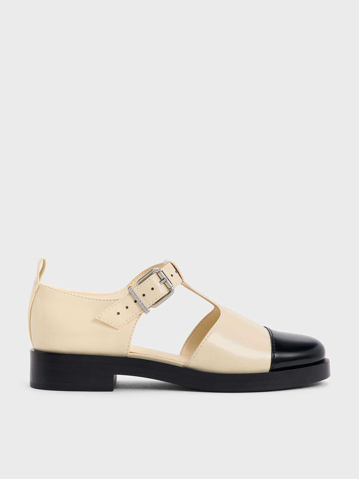 Charles & Keith Charly Two-tone T-bar Buckled Sandals In Beige