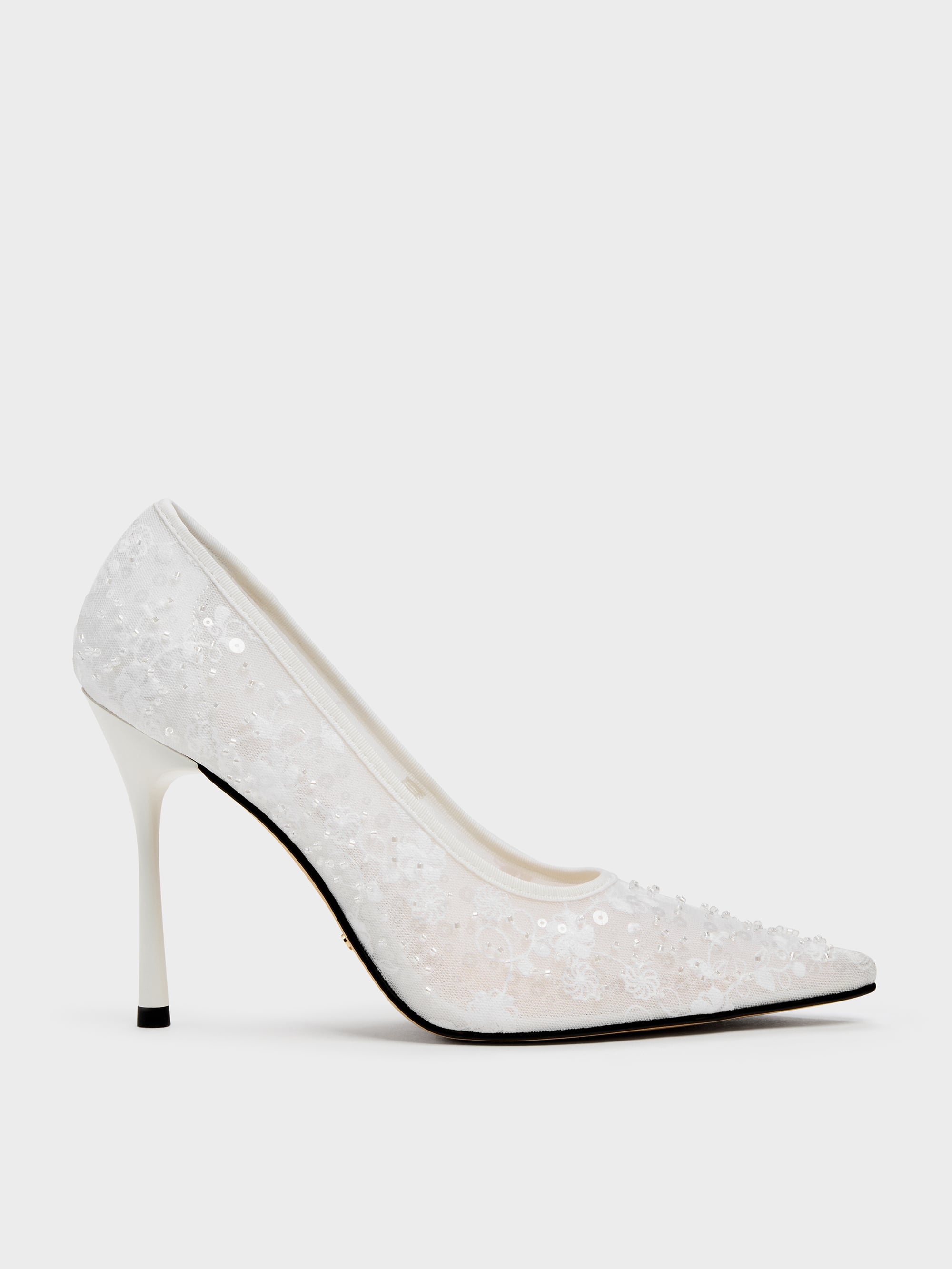 Kyra Embroidered-Mesh Stiletto Pumps - White - CHARLES & KEITH US