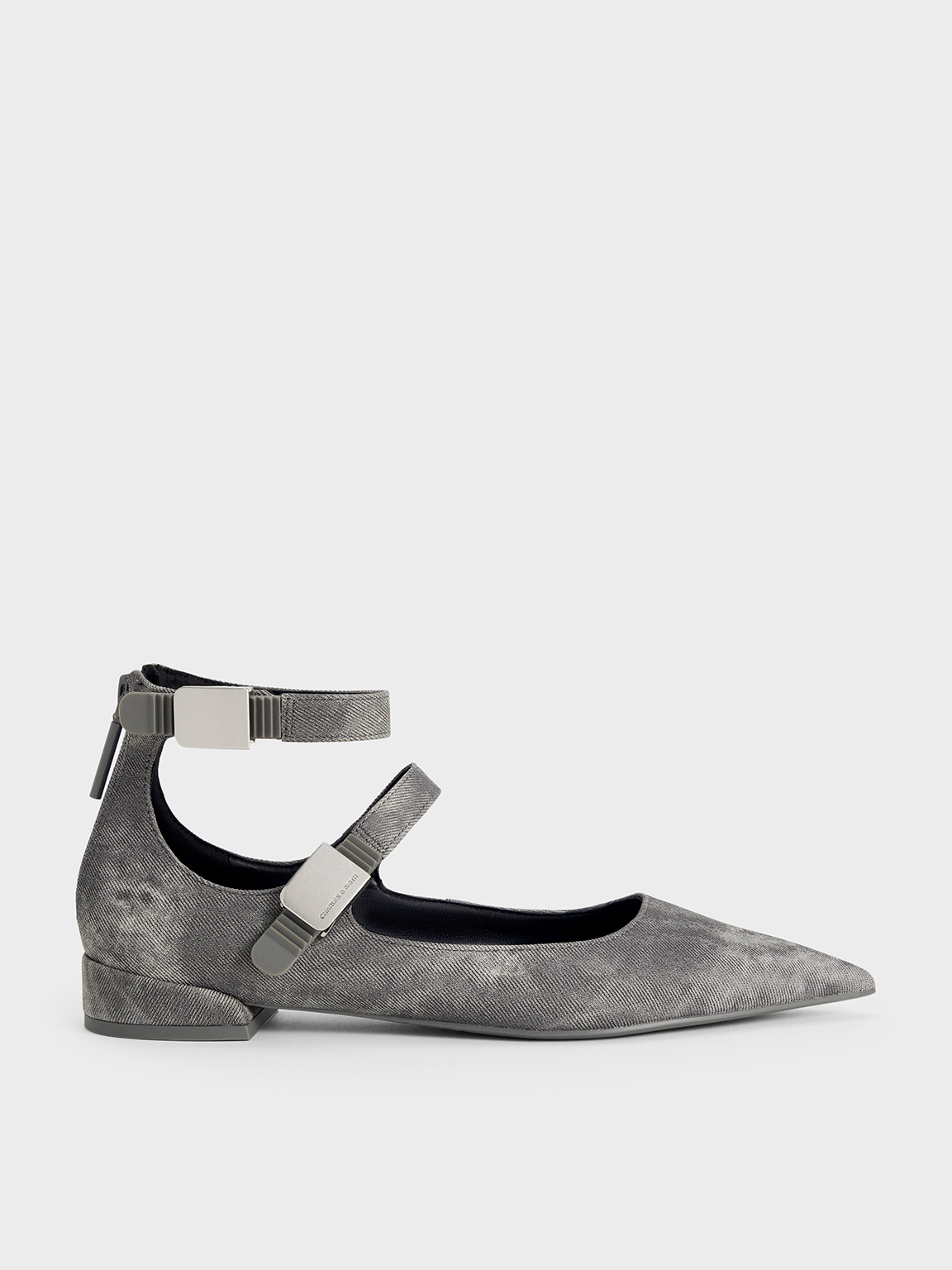 Robbie Denim-Effect Mary Jane Flats - Dark Grey - CHARLES & KEITH US