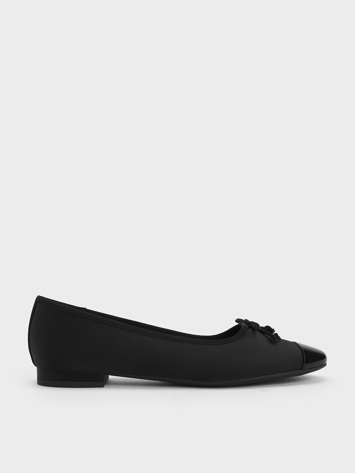 Charles & Keith Recycled Polyester Bow Ballet Flats In Black Textured