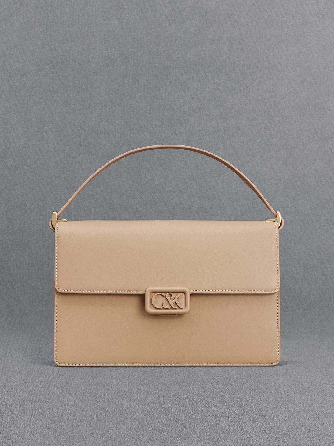 Shop Charles & Keith Leather Shoulder Bag In Nude