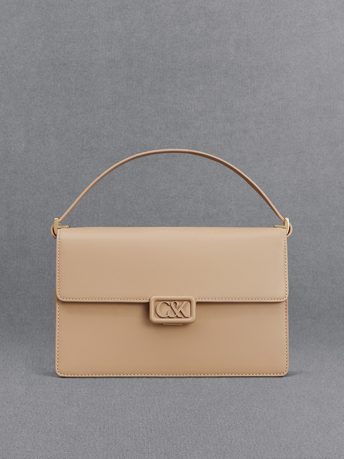 Charles & Keith Leather Shoulder Bag In Nude