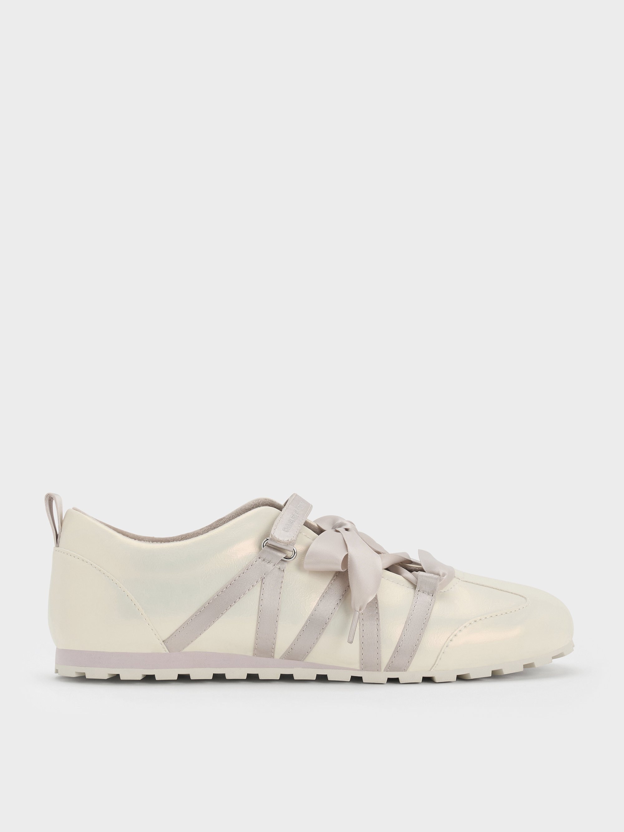 Charles & Keith - Silko Pearlescent Satin-lace Ballet Sneakers In White