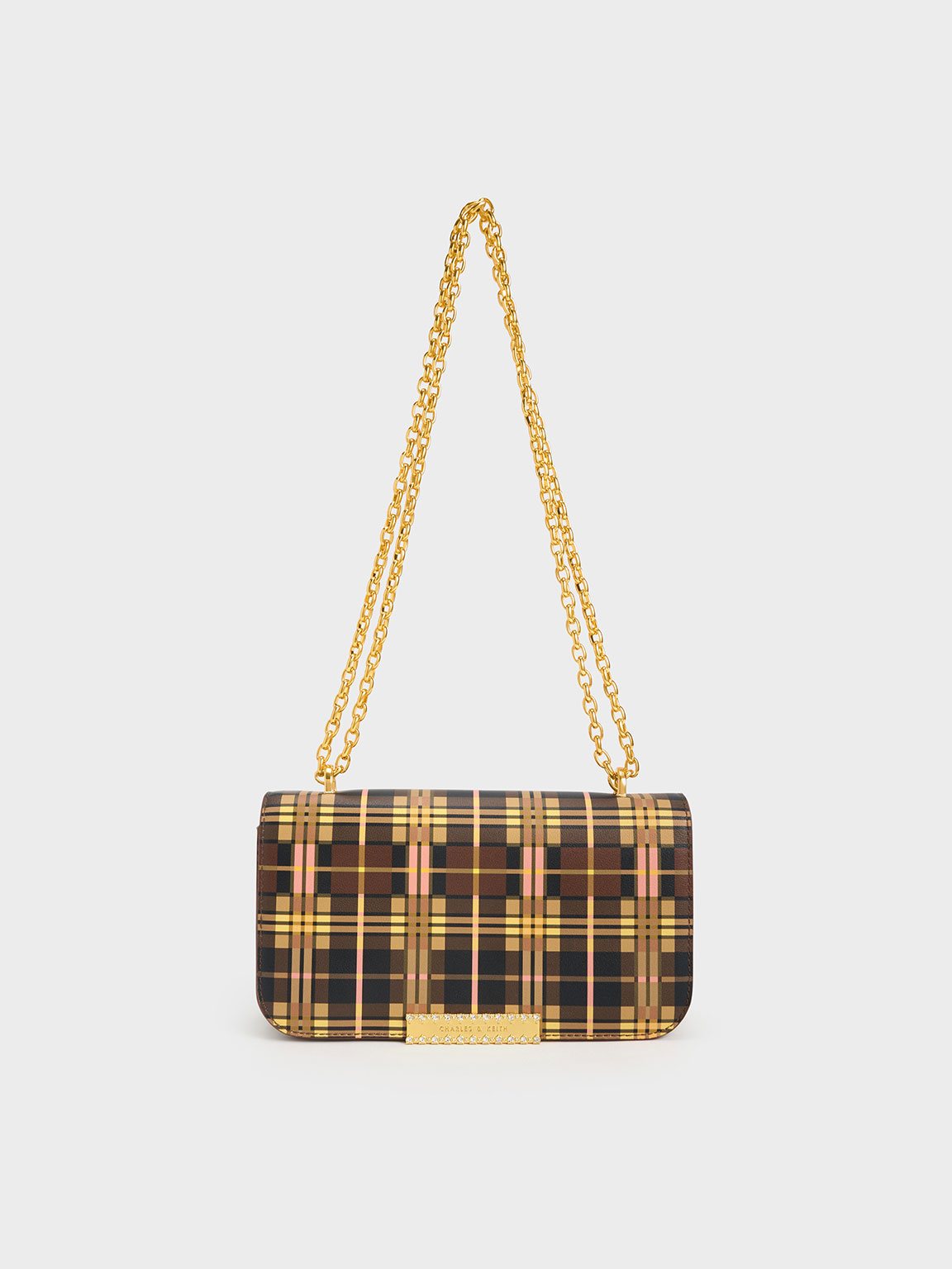 Charles & Keith Printed Leather Chain Strap Bag In Multi
