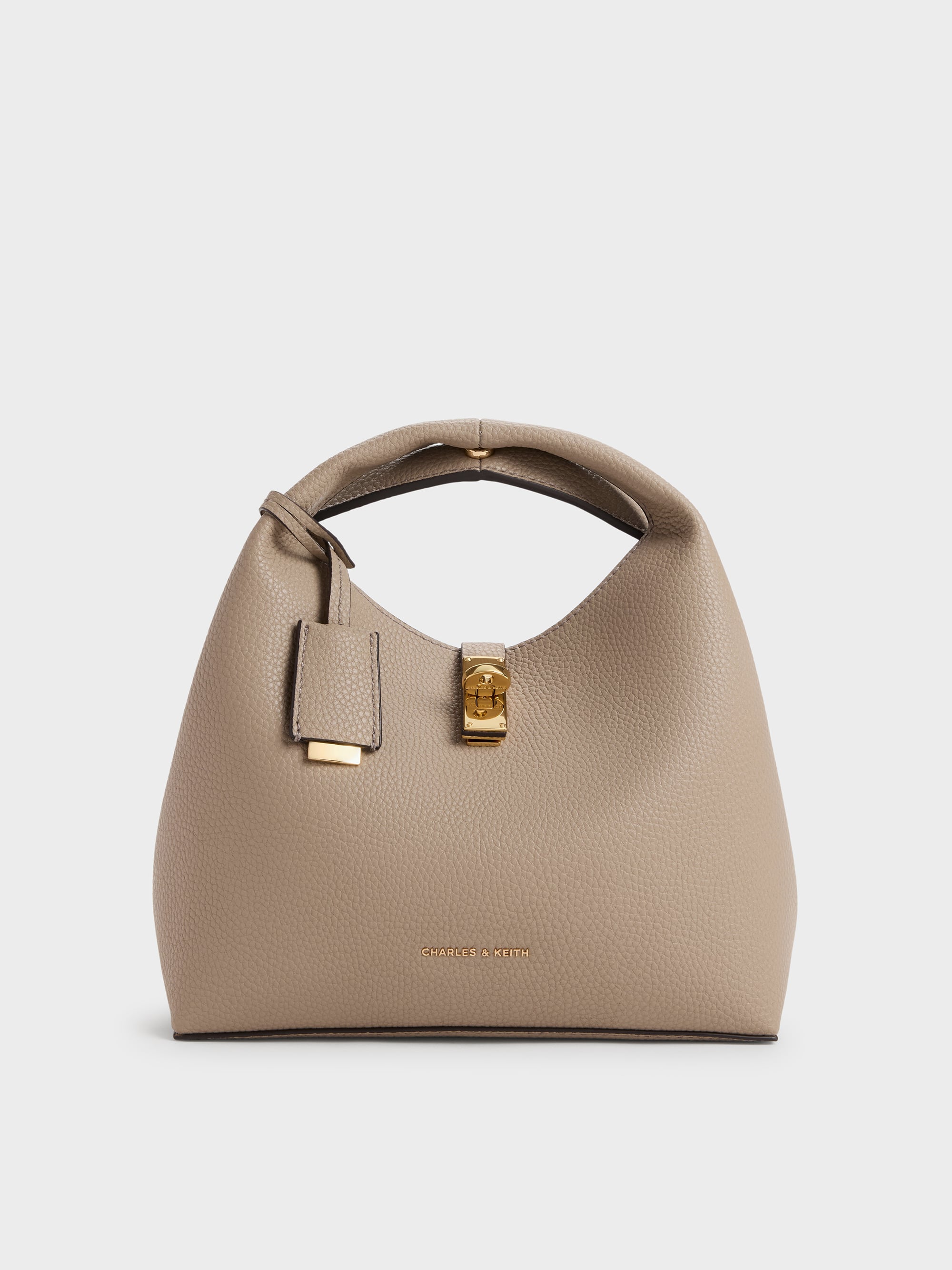 Chance Turn-Lock Bucket Bag - Taupe - CHARLES & KEITH CA