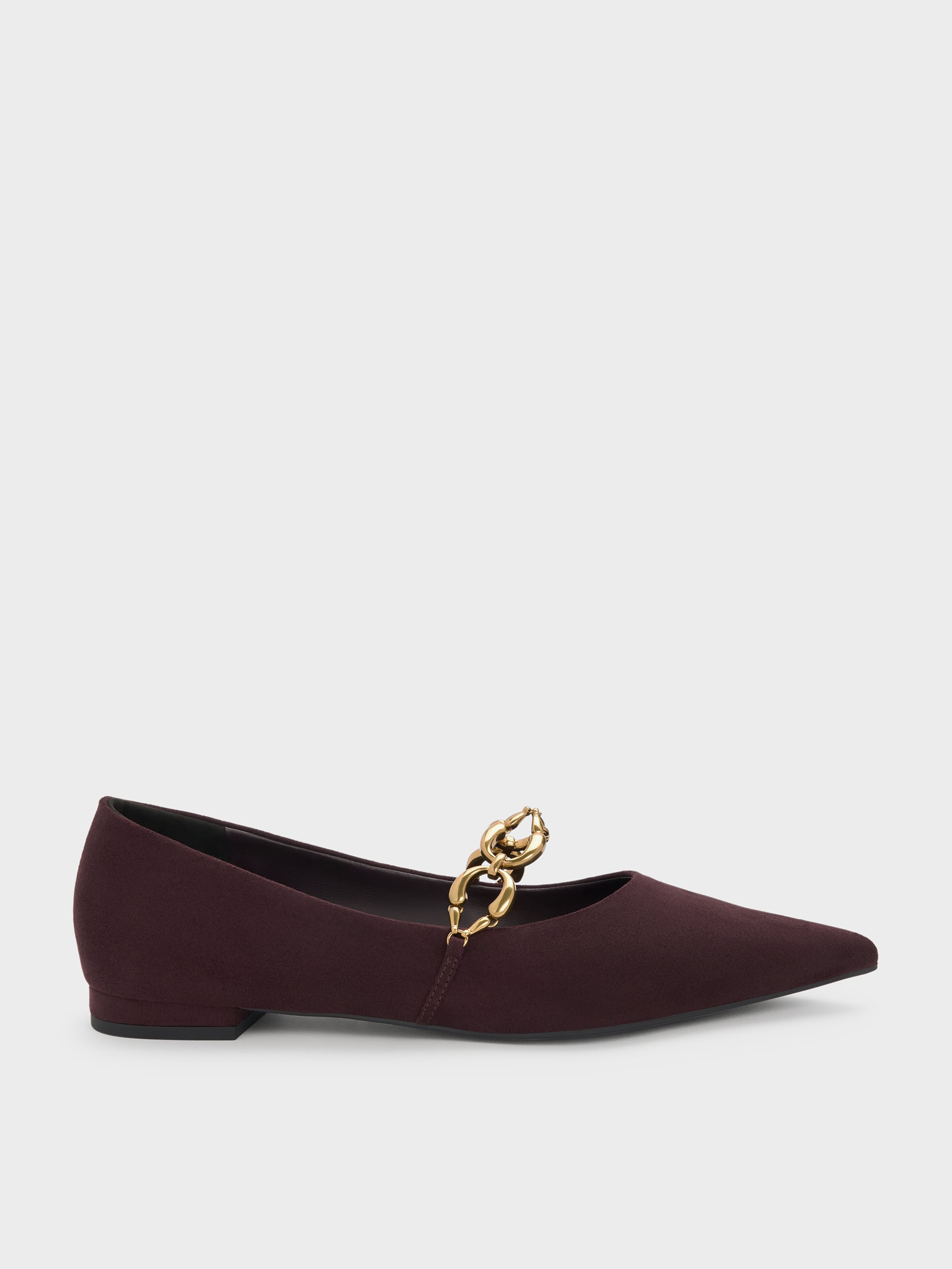 Faux Suede Metallic-Accent Ballet Flats - Burgundy - CHARLES