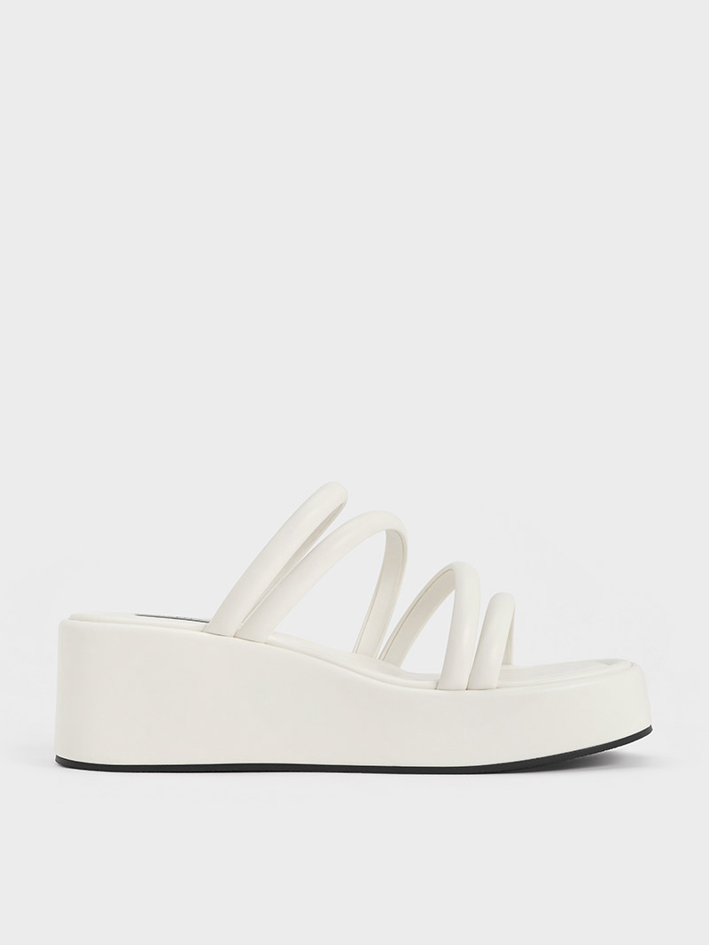 Charles & Keith Strappy Platform Wedges In White