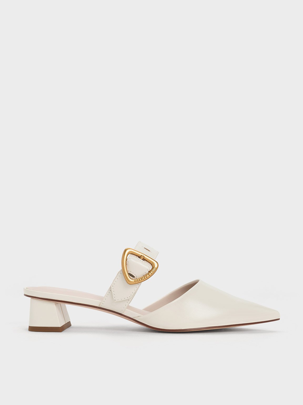 Charles & Keith Sepphe Cut-out Heeled Mules In Cream