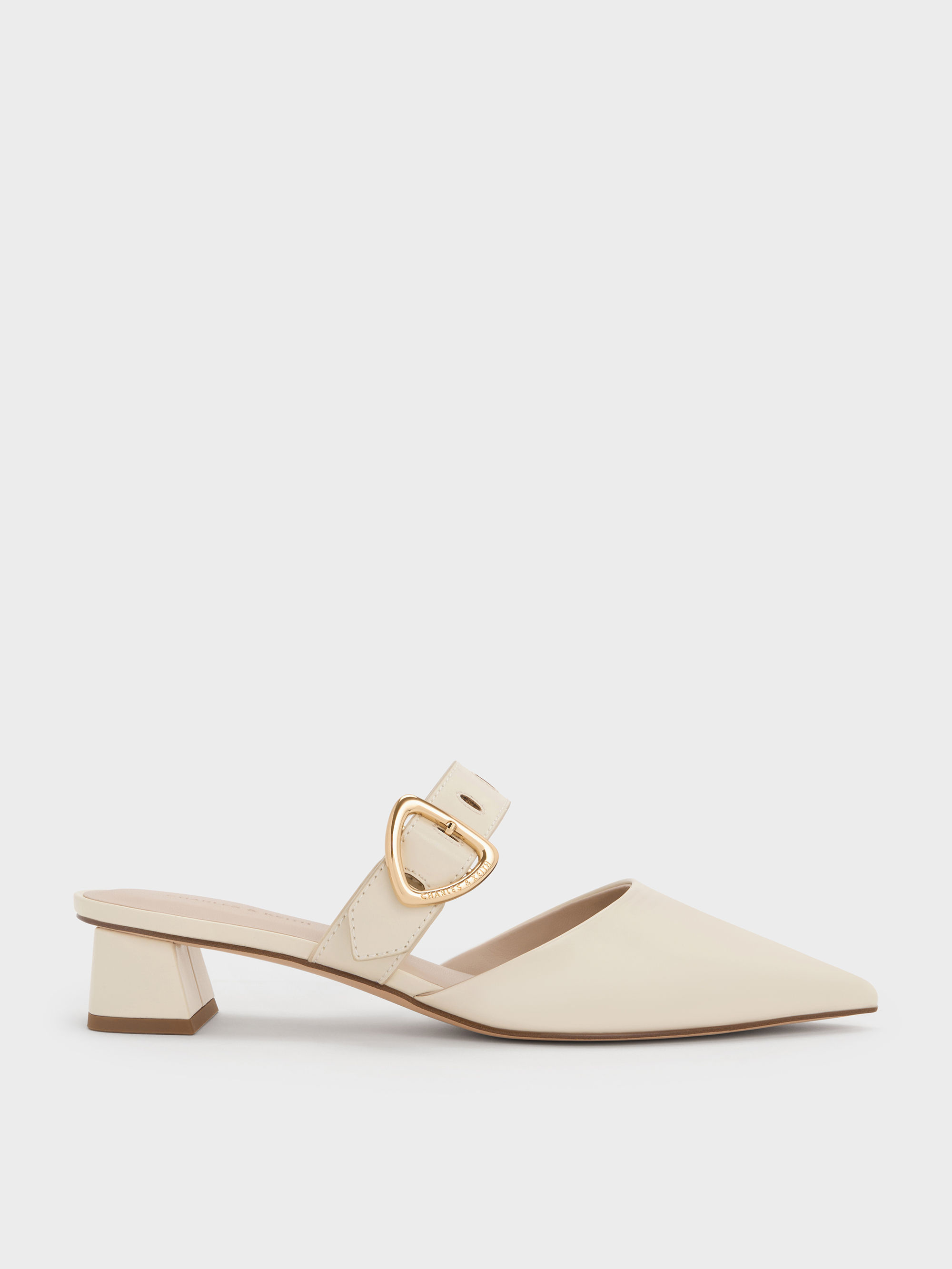 Charles & Keith Sepphe Cut-out Heeled Mules In Cream