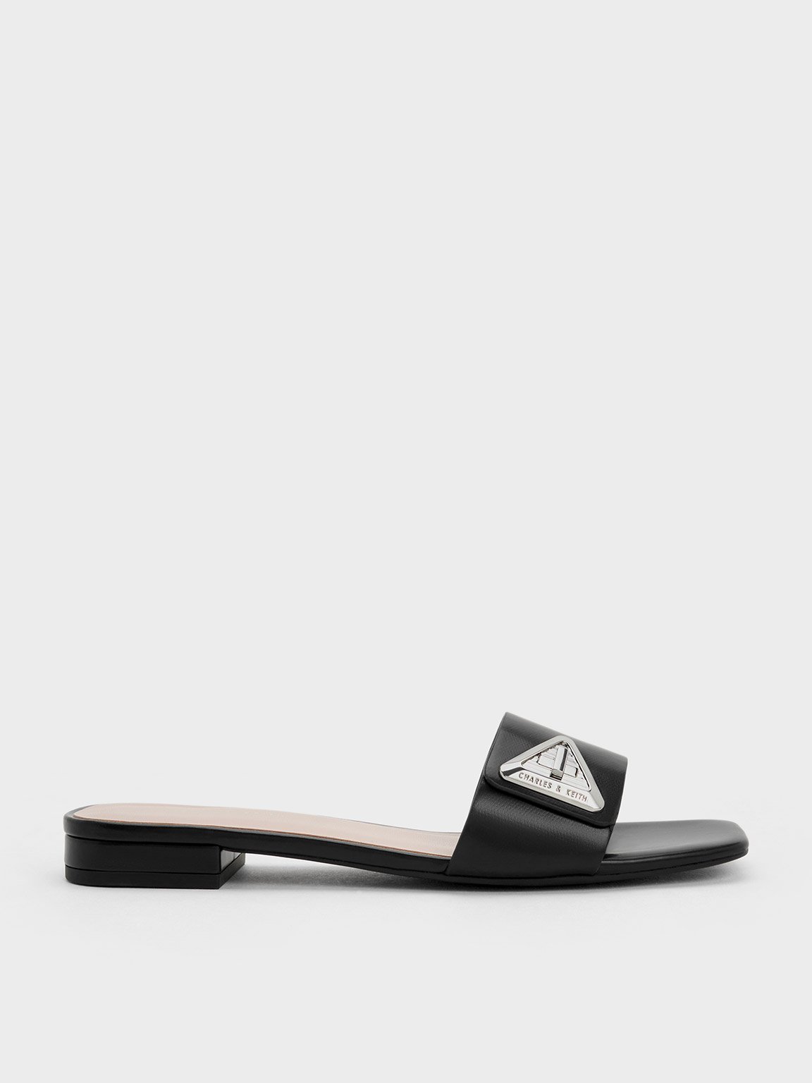 Black Trice Metallic Accent Slide Sandals - CHARLES & KEITH SG