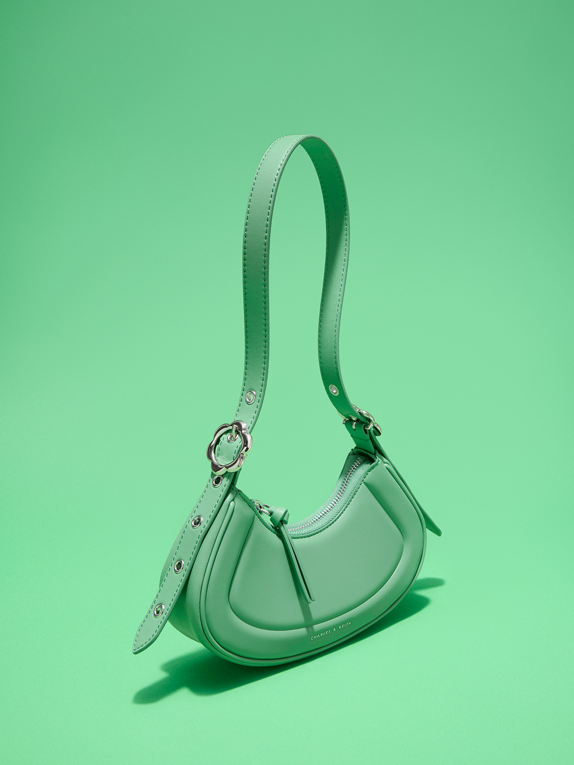 Green Petra Curved Shoulder Bag | CHARLES & KEITH