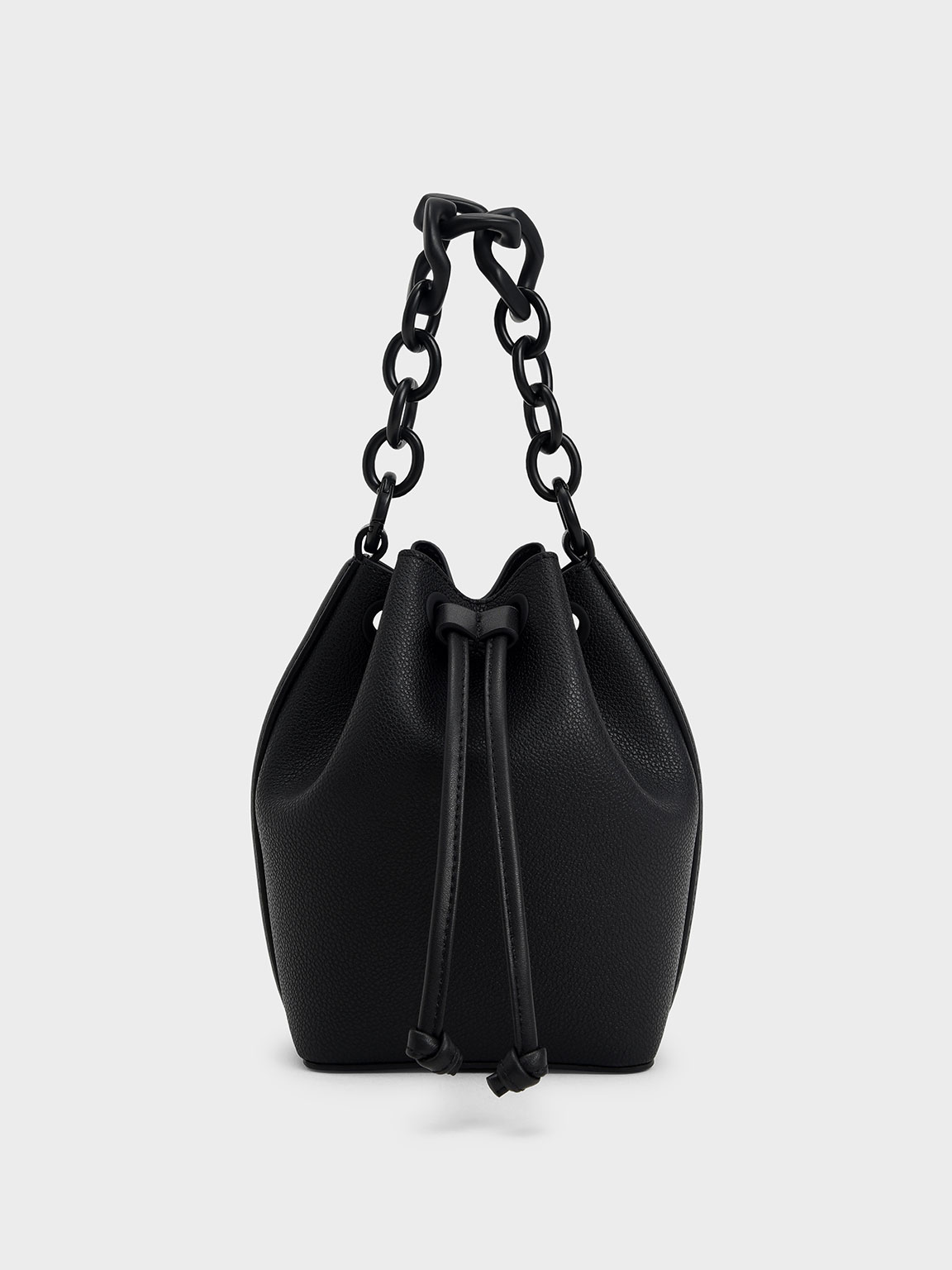 Black Marlowe Chain-Handle Drawstring Bucket Bag - CHARLES & KEITH