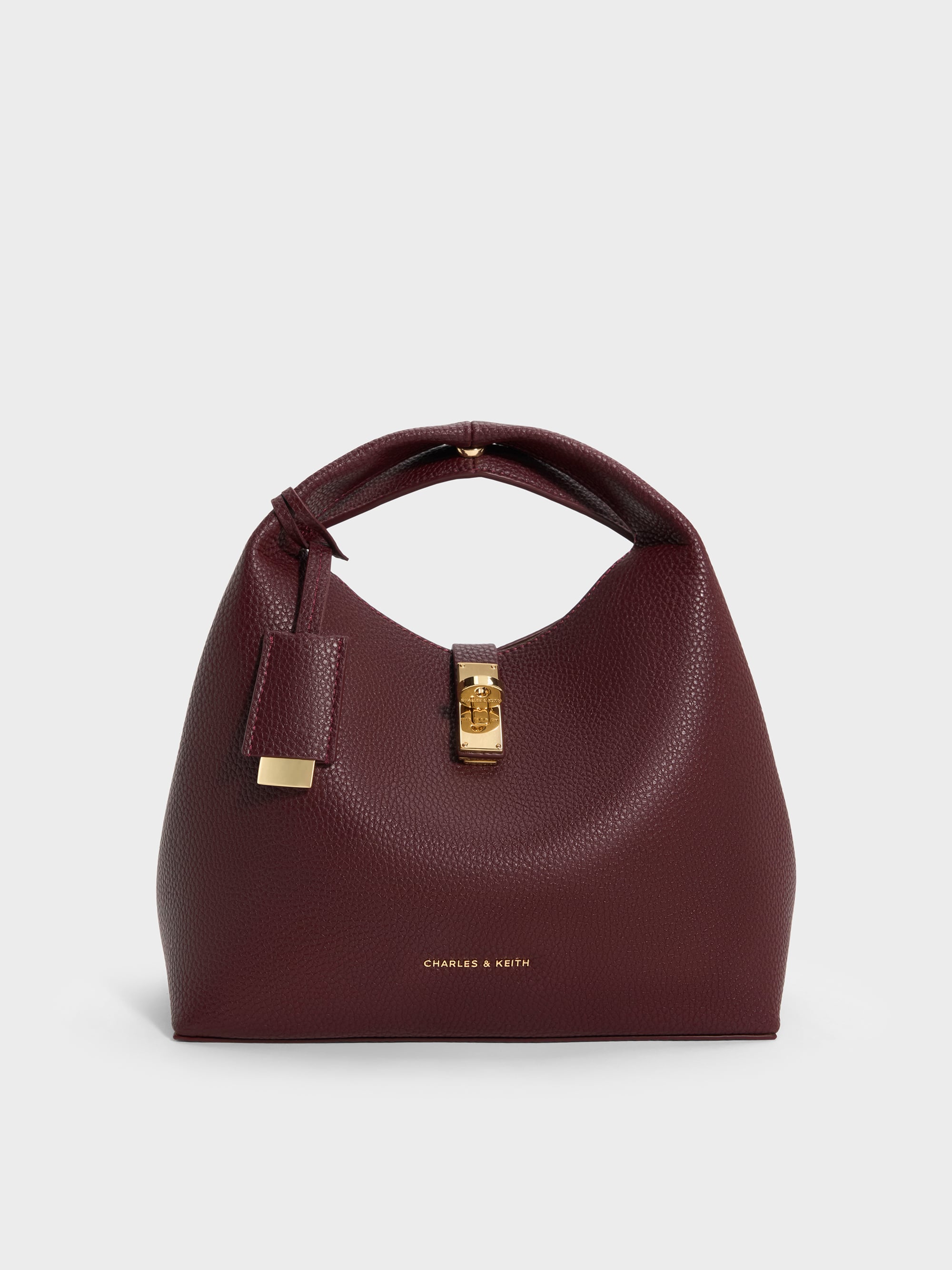 Chance Turn-Lock Bucket Bag - Wineberry Red - CHARLES & KEITH US