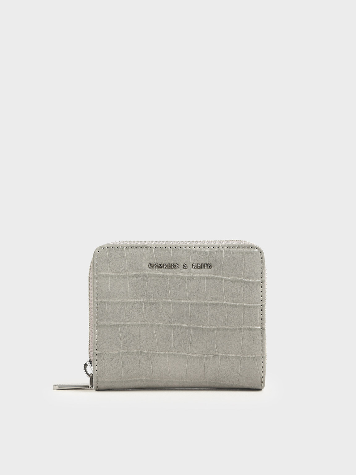 Light Grey CrocEffect Small ZipAround Wallet CHARLES & KEITH CA