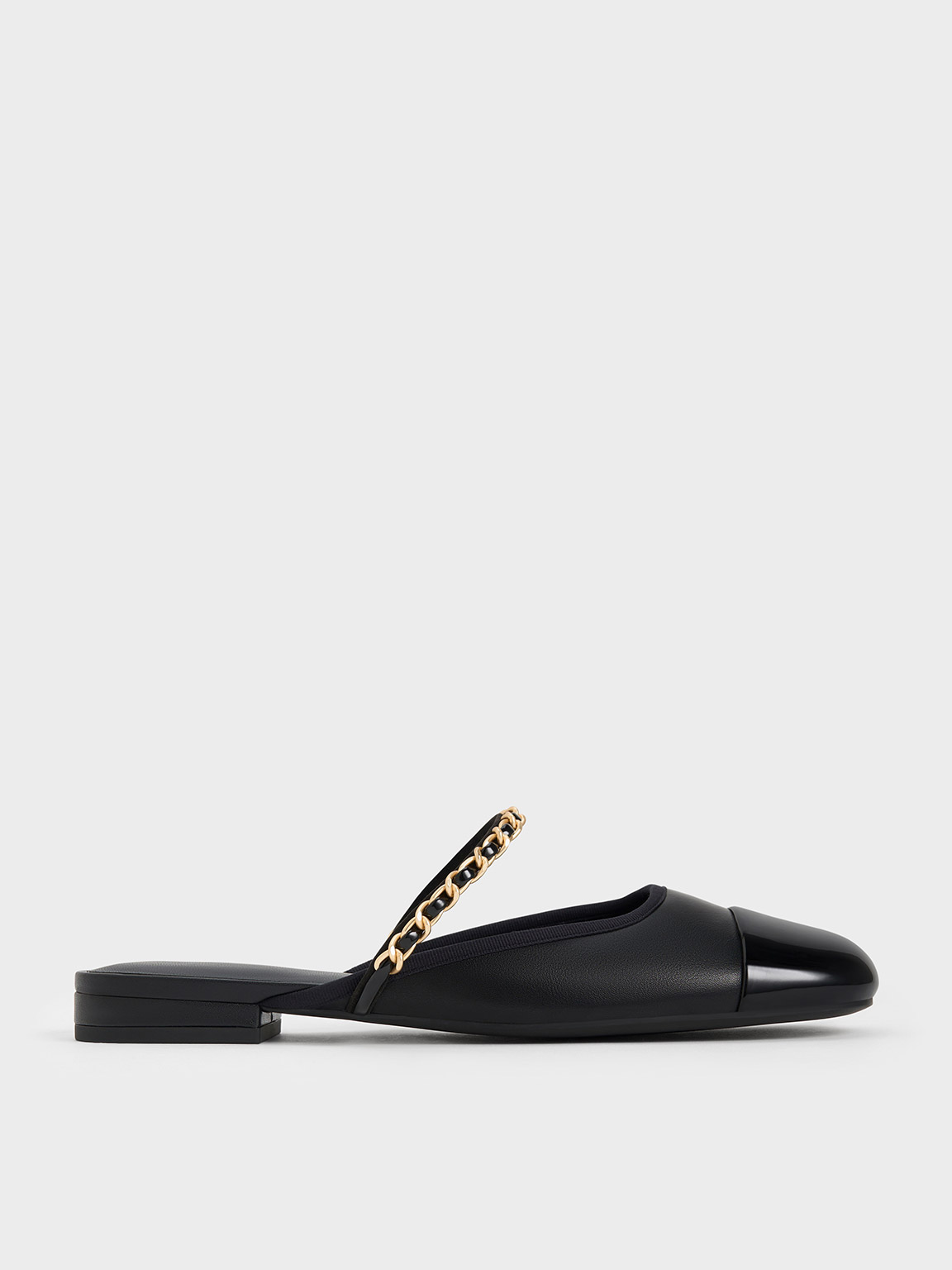 Charles & Keith Patent Chain-strap Mules In Black