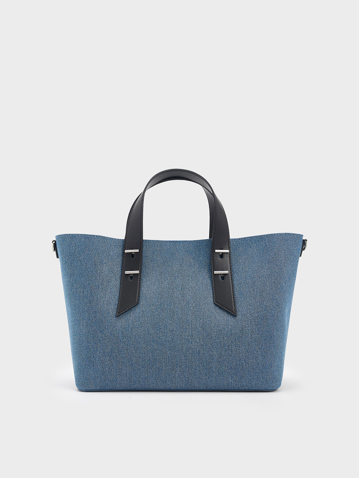 Shop Charles & Keith Denim Metallic-accent Double Handle Bag In Denim Blue