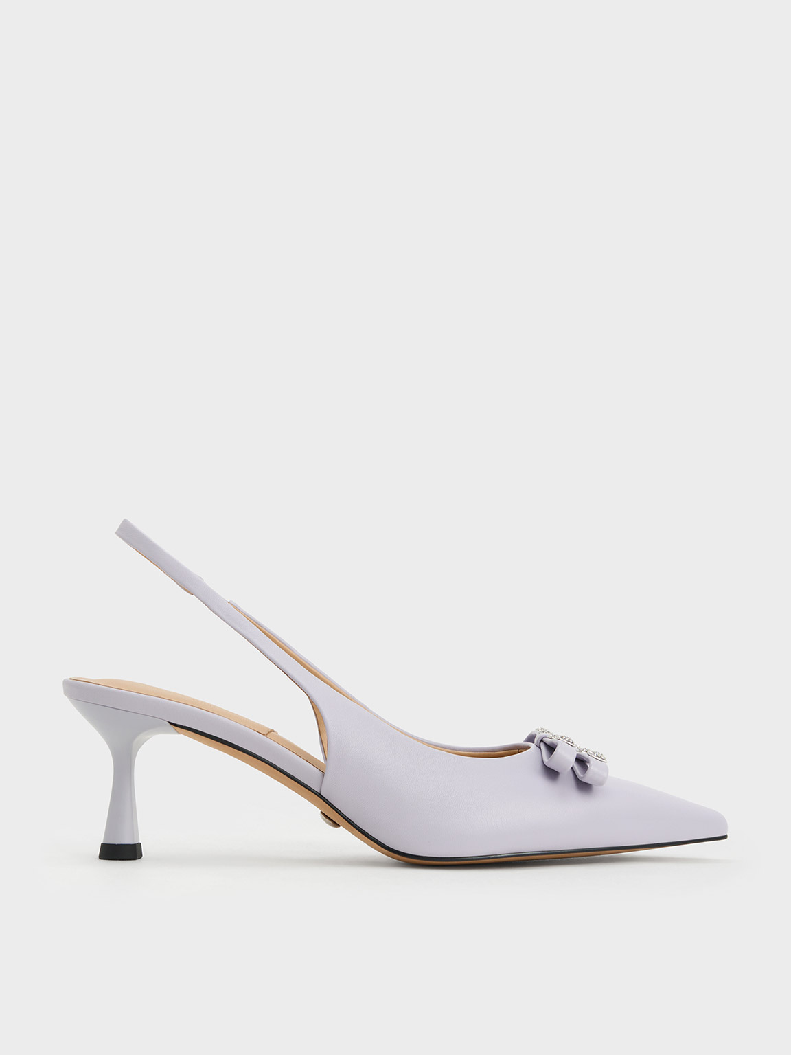 Lilac Bow Crystal-Embellished Leather Slingback Pumps - CHARLES & KEITH US