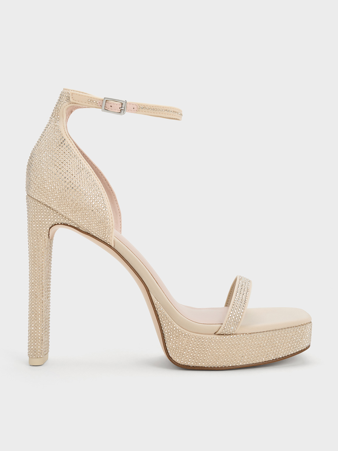 Charles & Keith Crystal Ankle-strap Platform Sandals In Nude