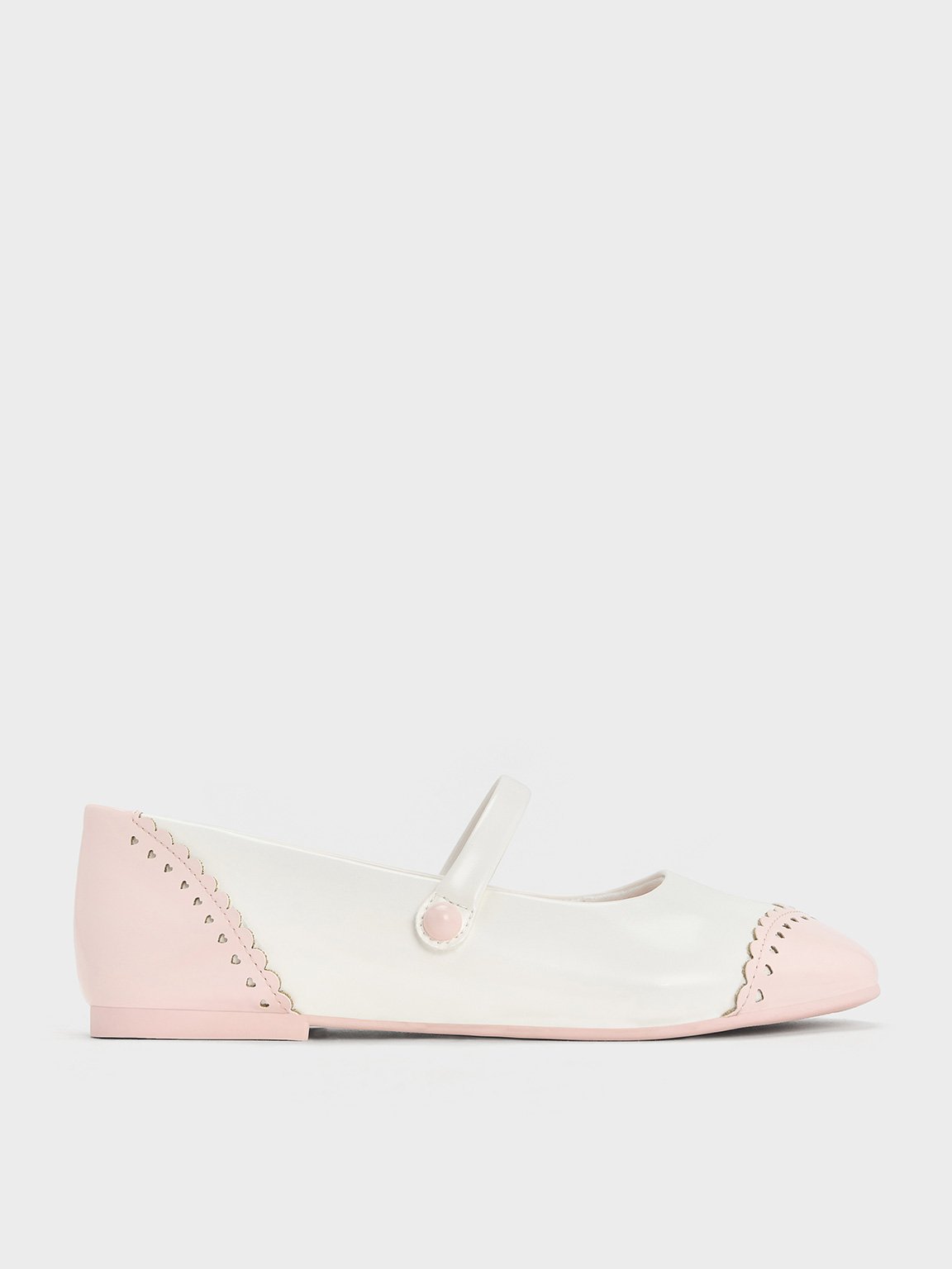 Charles & Keith - Marianne Girls' Two-tone Heart Mary Jane Flats In White